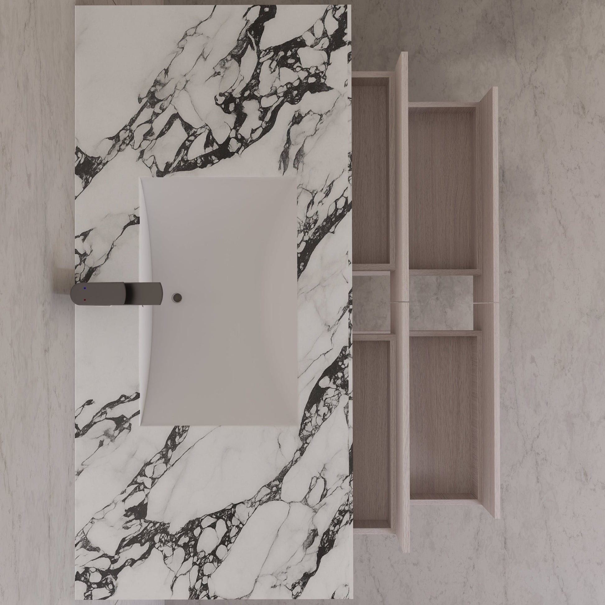48"，60" White Grey Sintered Stone Top With Four Drawer Floating Bathroom Vanity -VanityWhite Grey