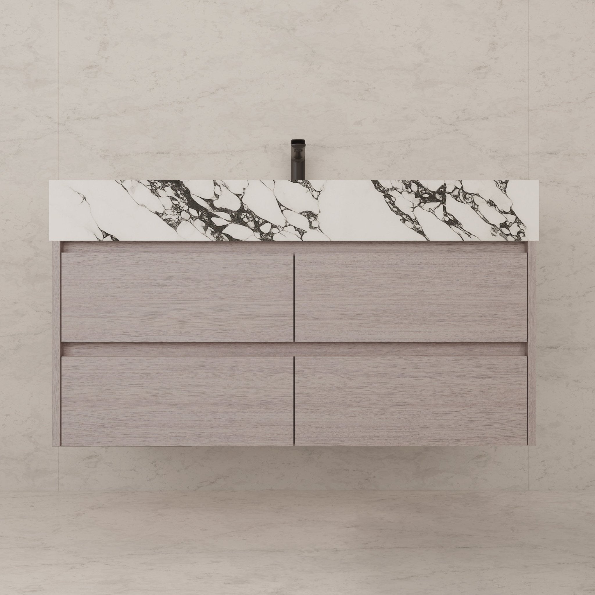 48"，60" White Grey Sintered Stone Top With Four Drawer Floating Bathroom Vanity -VanityWhite Grey