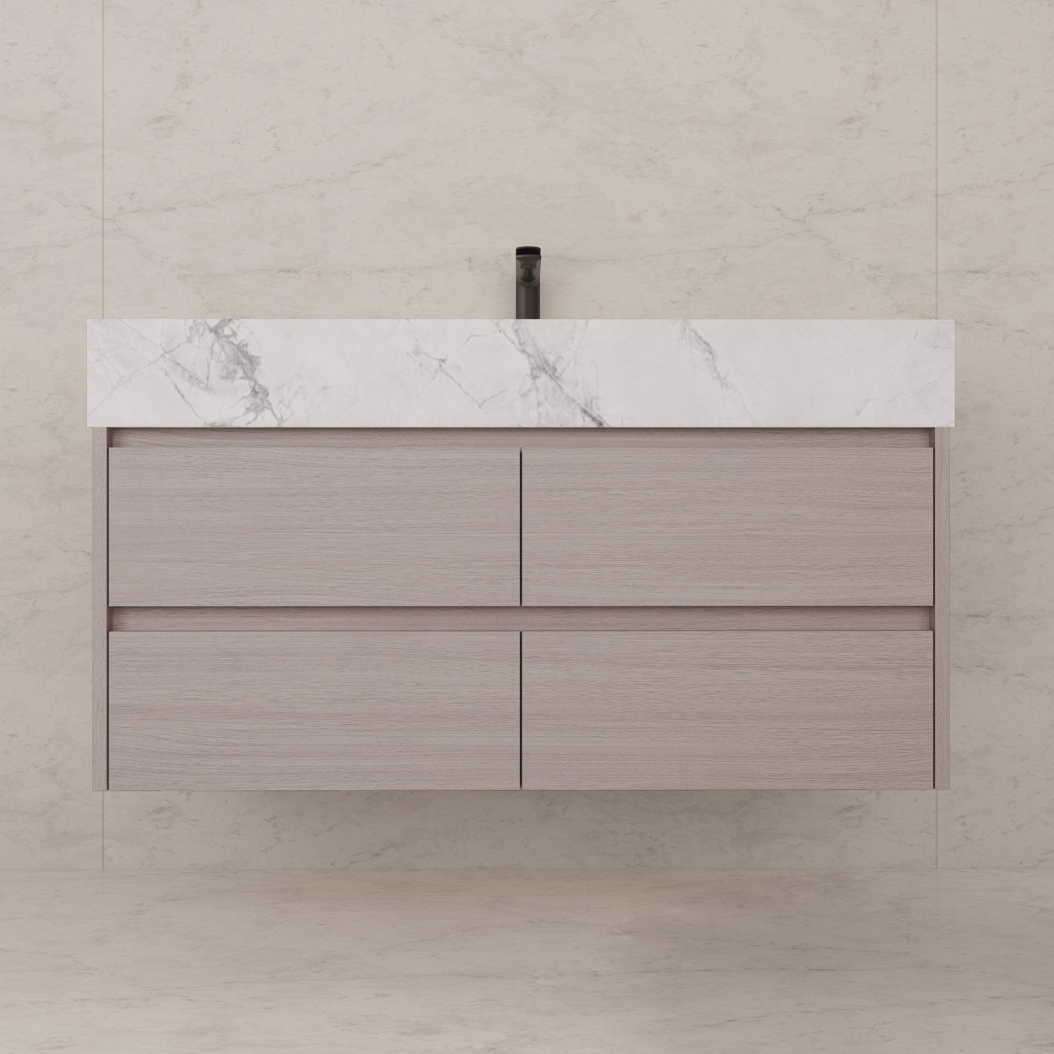 48"，60" White Grey Sintered Stone Top With Four Drawer Floating Bathroom Vanity -VanityWhite Grey