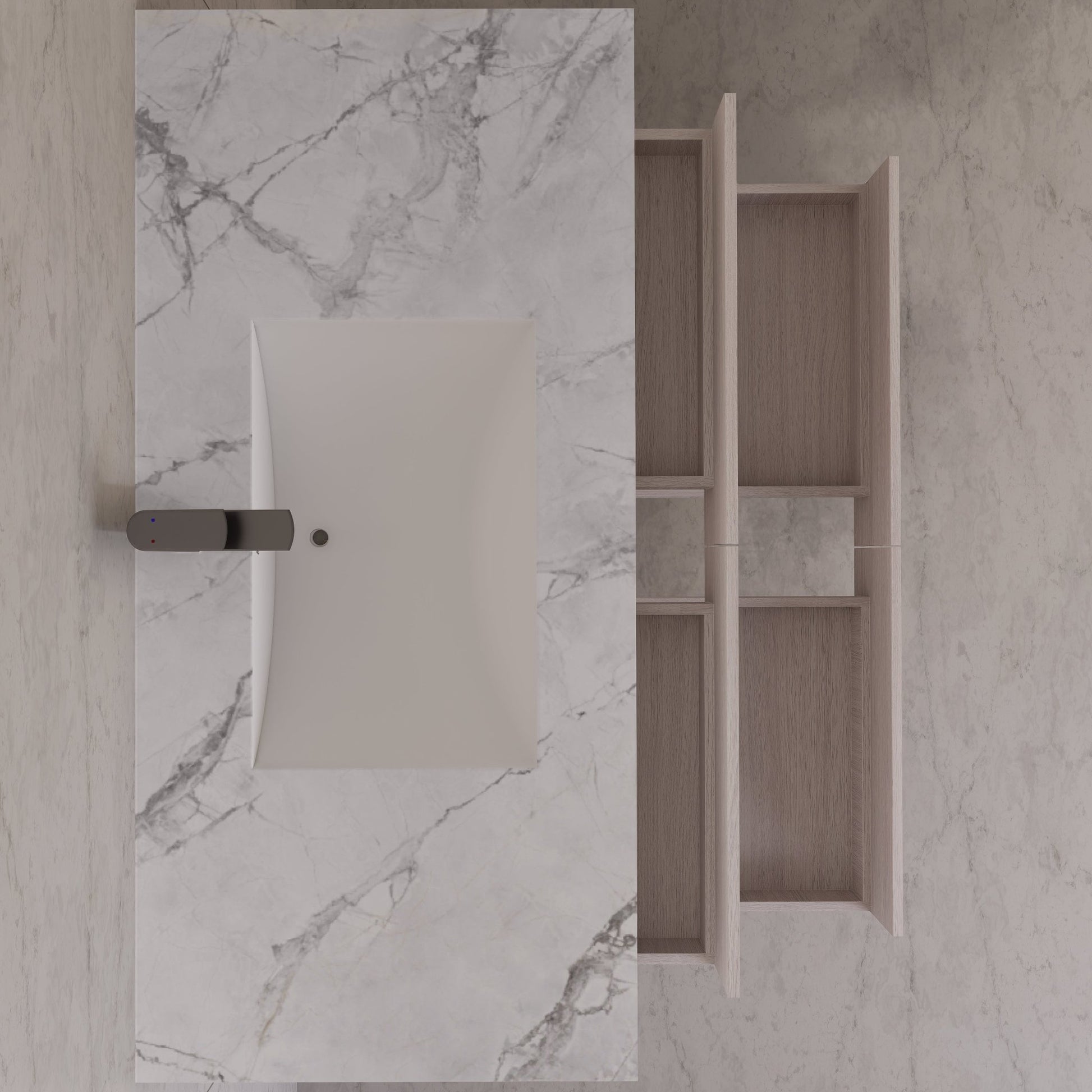 48"，60" White Grey Sintered Stone Top With Four Drawer Floating Bathroom Vanity -VanityWhite Grey