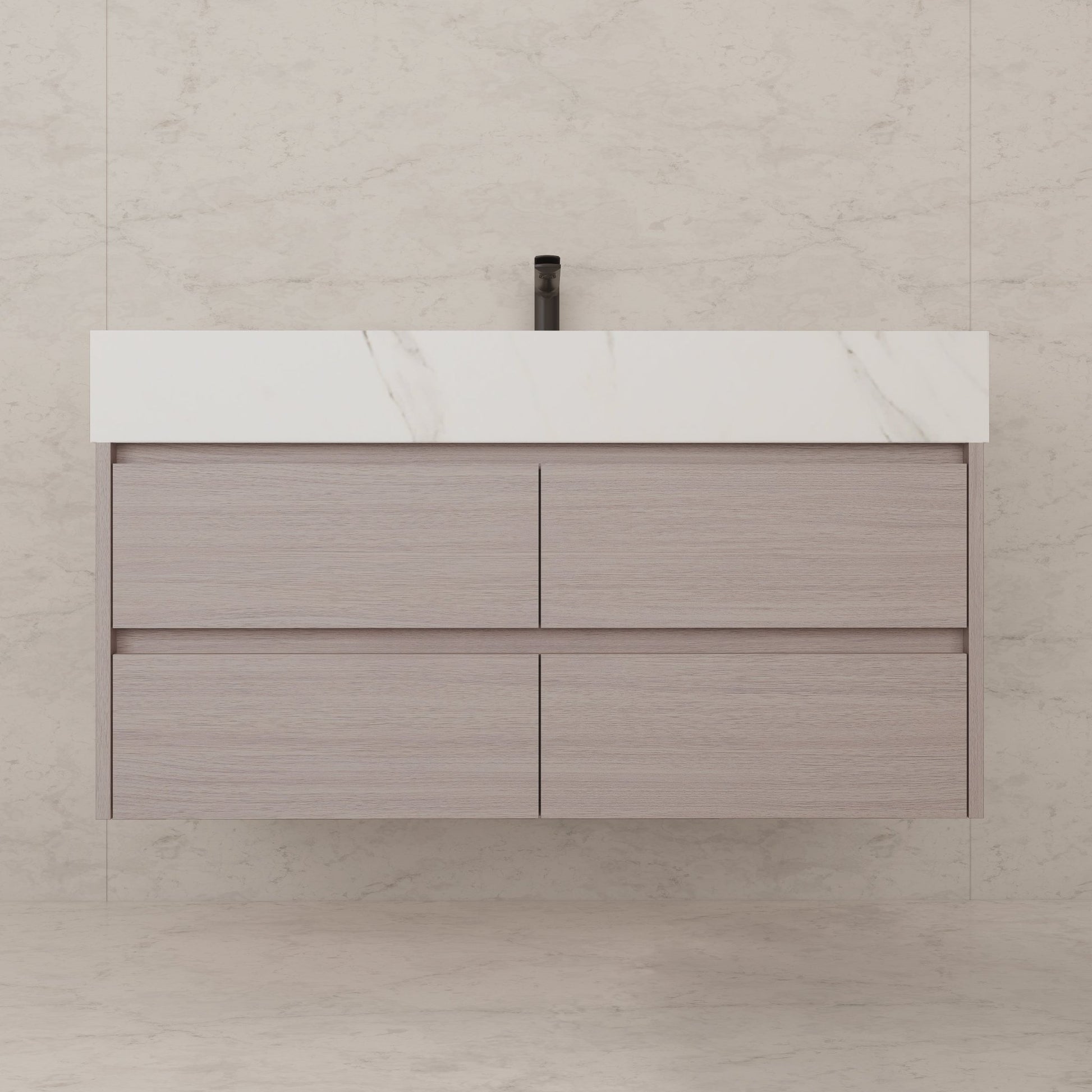 48"，60" White Grey Sintered Stone Top With Four Drawer Floating Bathroom Vanity -VanityWhite Grey