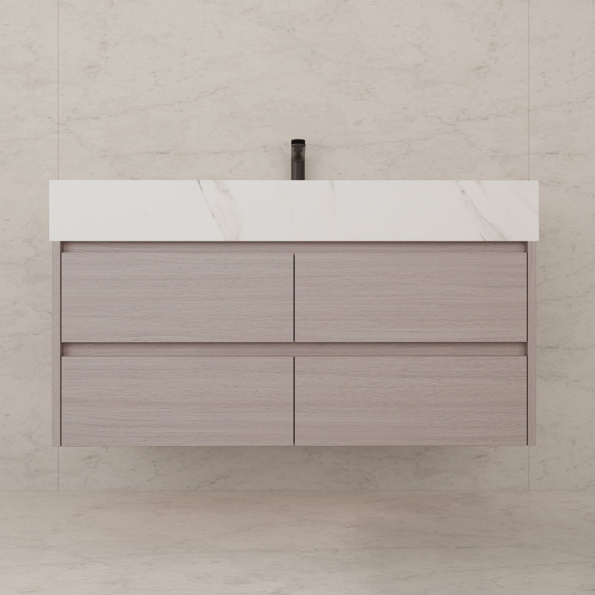 48"，60" White Grey Sintered Stone Top With Four Drawer Floating Bathroom Vanity -VanityWhite Grey