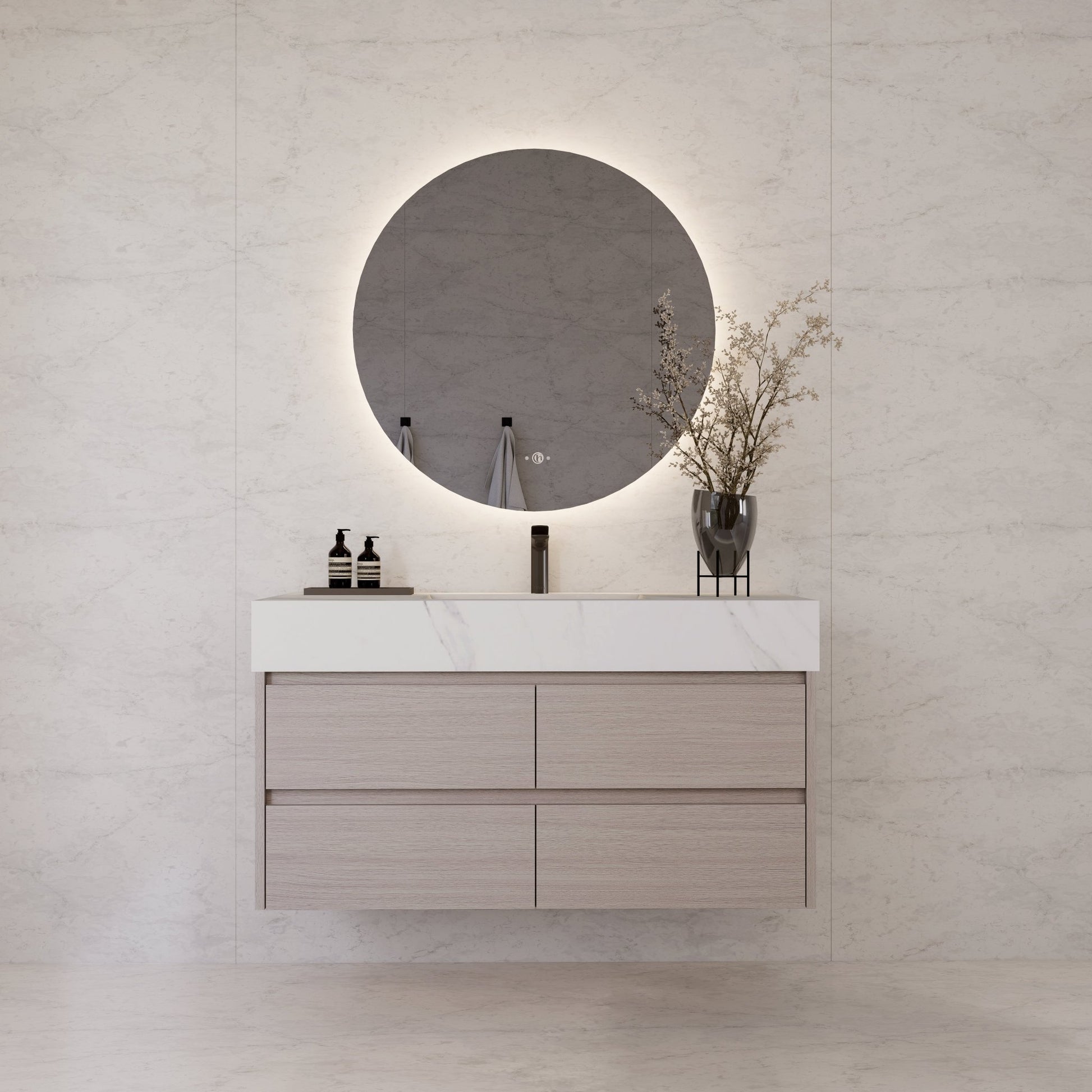48"，60" White Grey Sintered Stone Top With Four Drawer Floating Bathroom Vanity -VanityWhite Grey