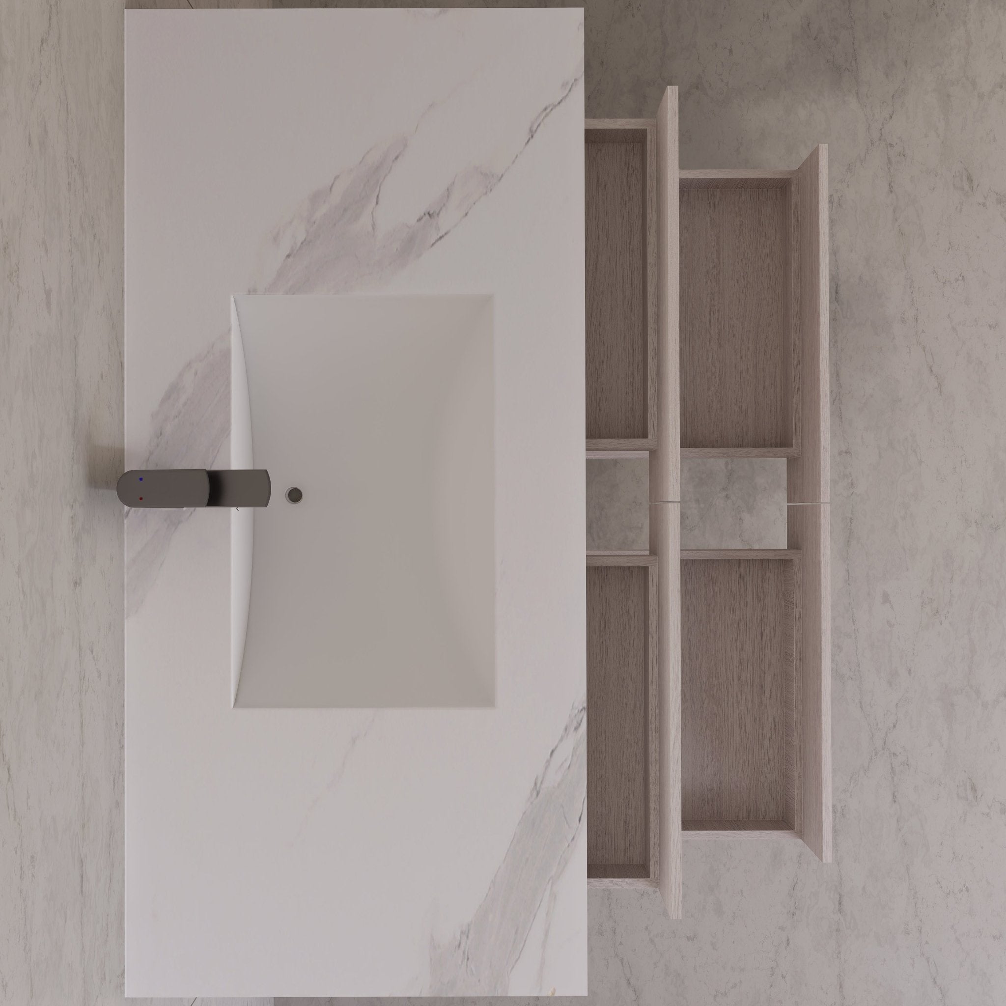 48"，60" White Grey Sintered Stone Top With Four Drawer Floating Bathroom Vanity -VanityWhite Grey