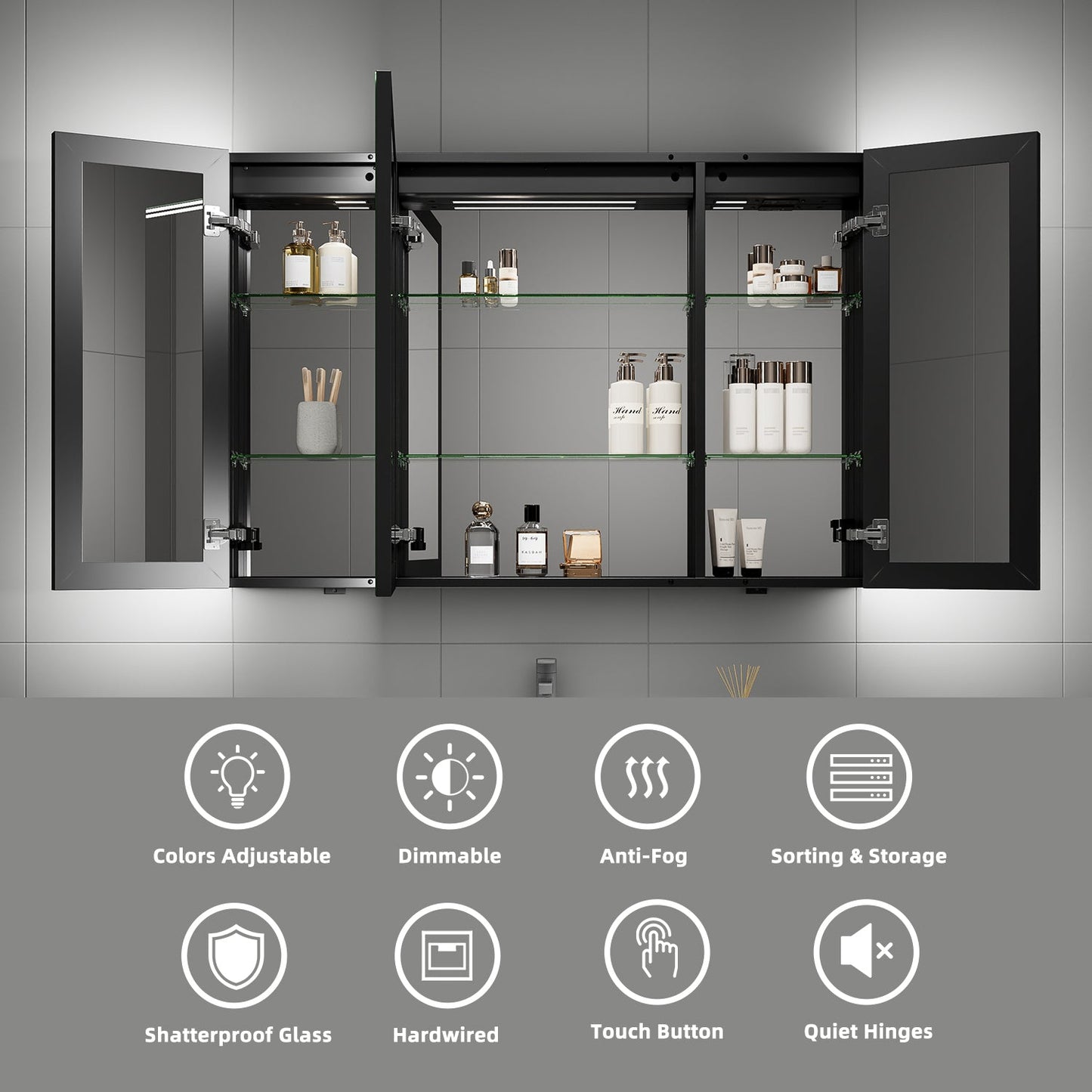 48"x32" LED Mirror Cabinet, Anti - Fog, Dimmable Light & Memory – Recessed or Wall - Mounted - Medicine Cabinet NeoNova Decor