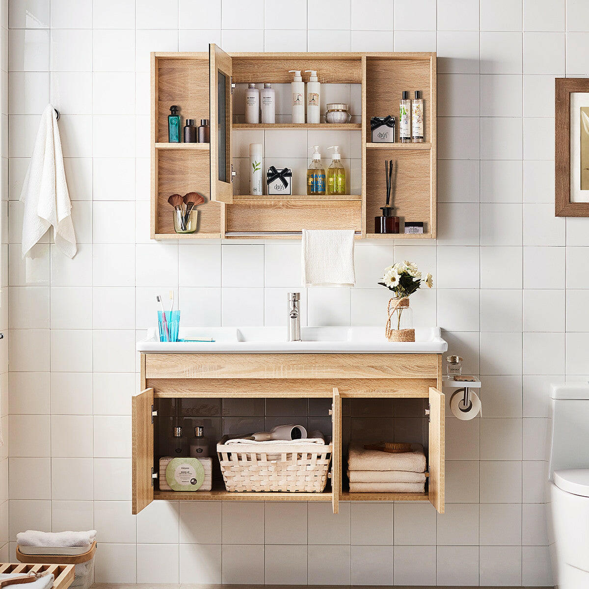 A8004 Plywood Vanityset with cabinet mirror.