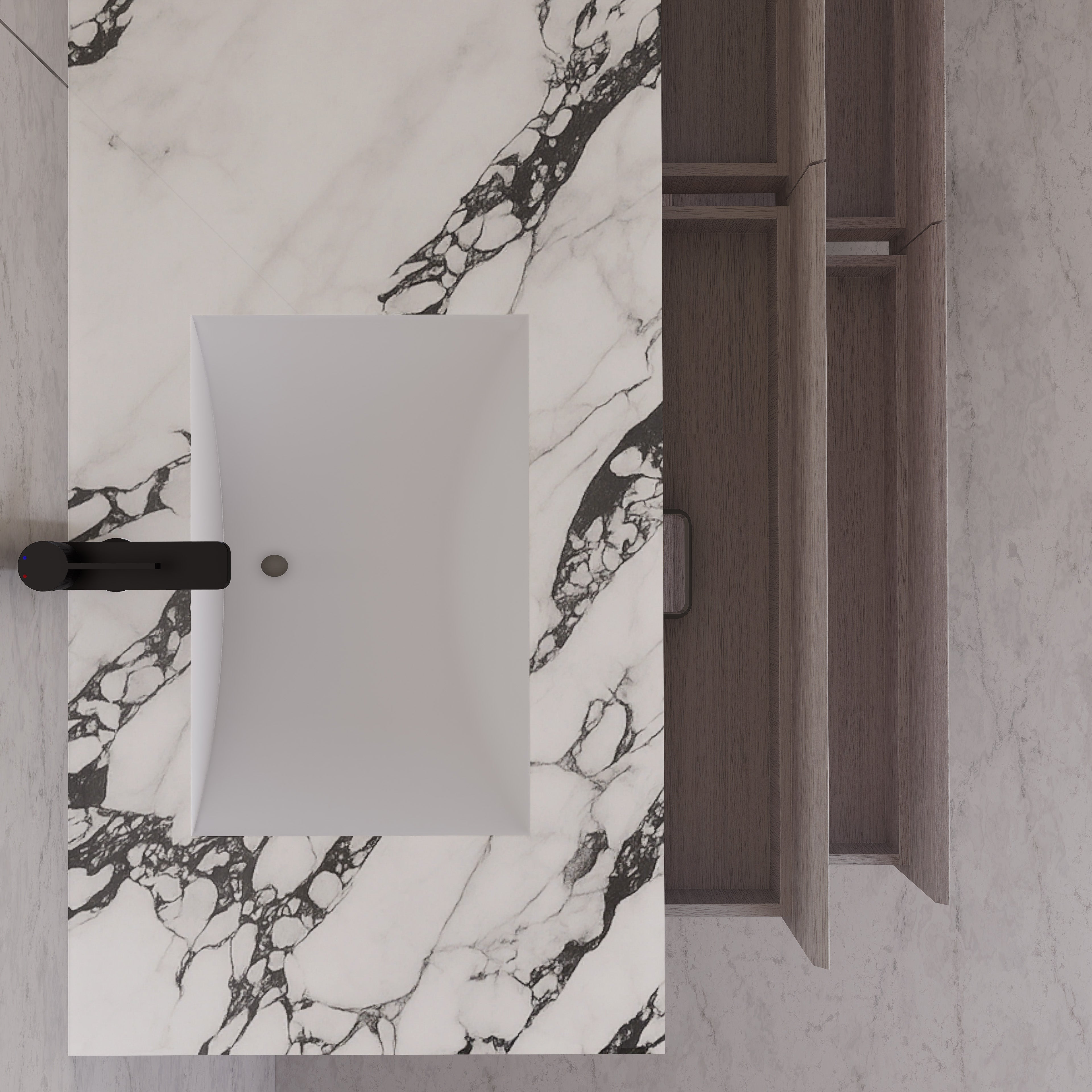 71"，60" White Grey Oak Double Sink Sintered Stone Top with Floating Bathroom Vanity