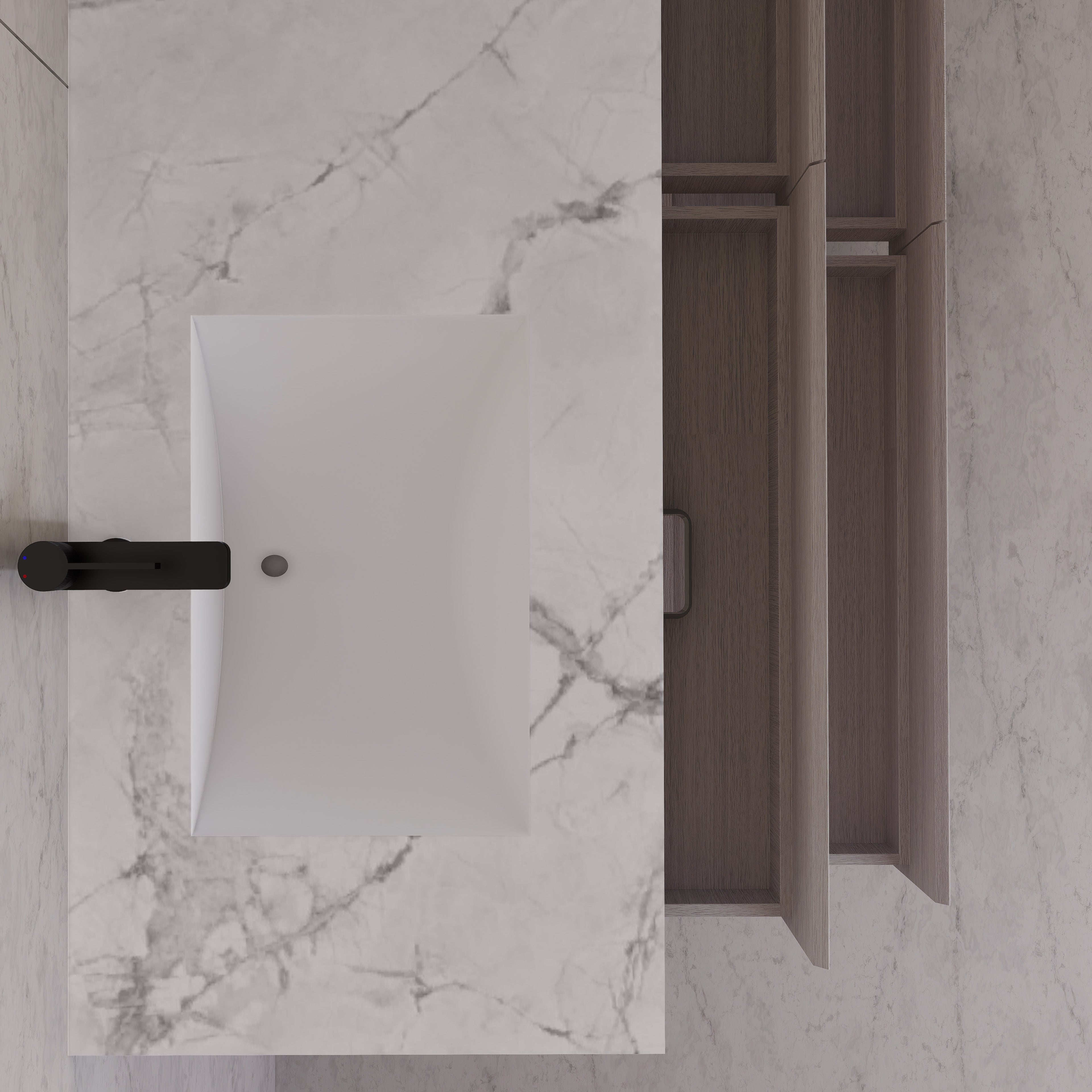 71"，60" White Grey Oak Double Sink Sintered Stone Top with Floating Bathroom Vanity