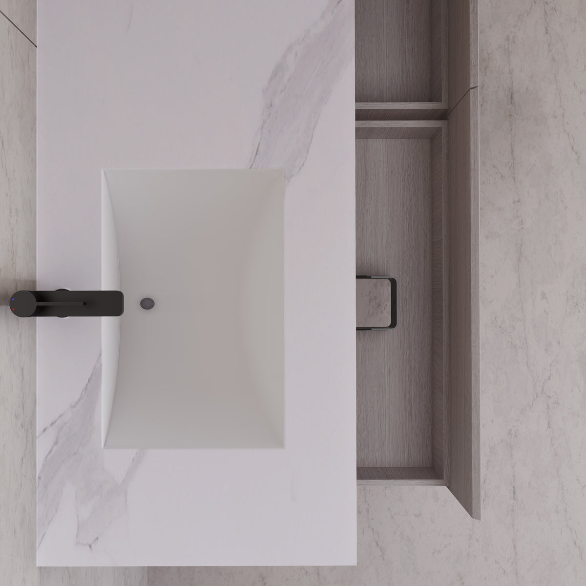 Tocador de baño flotante individual con cubierta de piedra de 60" / 71" de doble lavabo
