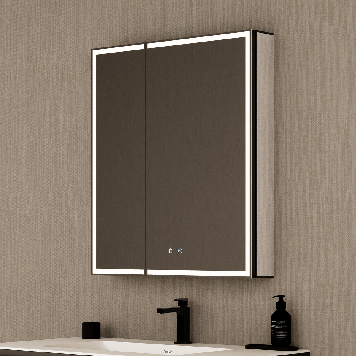 28" Aluminum LED Medicine Cabinet with BLUM Hinges, Interior Lighting & Glass Shelves