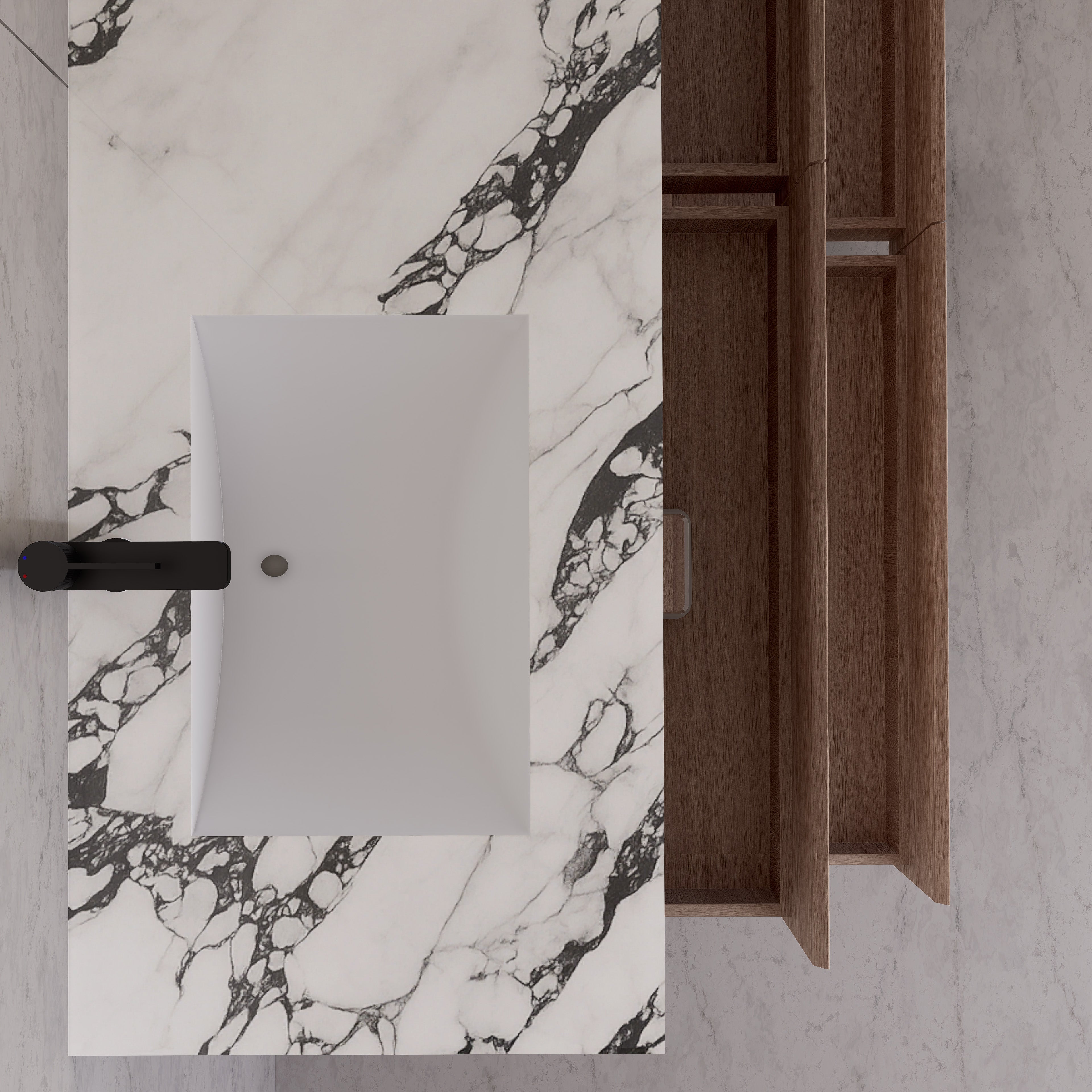 71"，60" Smoked Oak Double Sink Sintered Stone Top with Floating Bathroom Vanity
