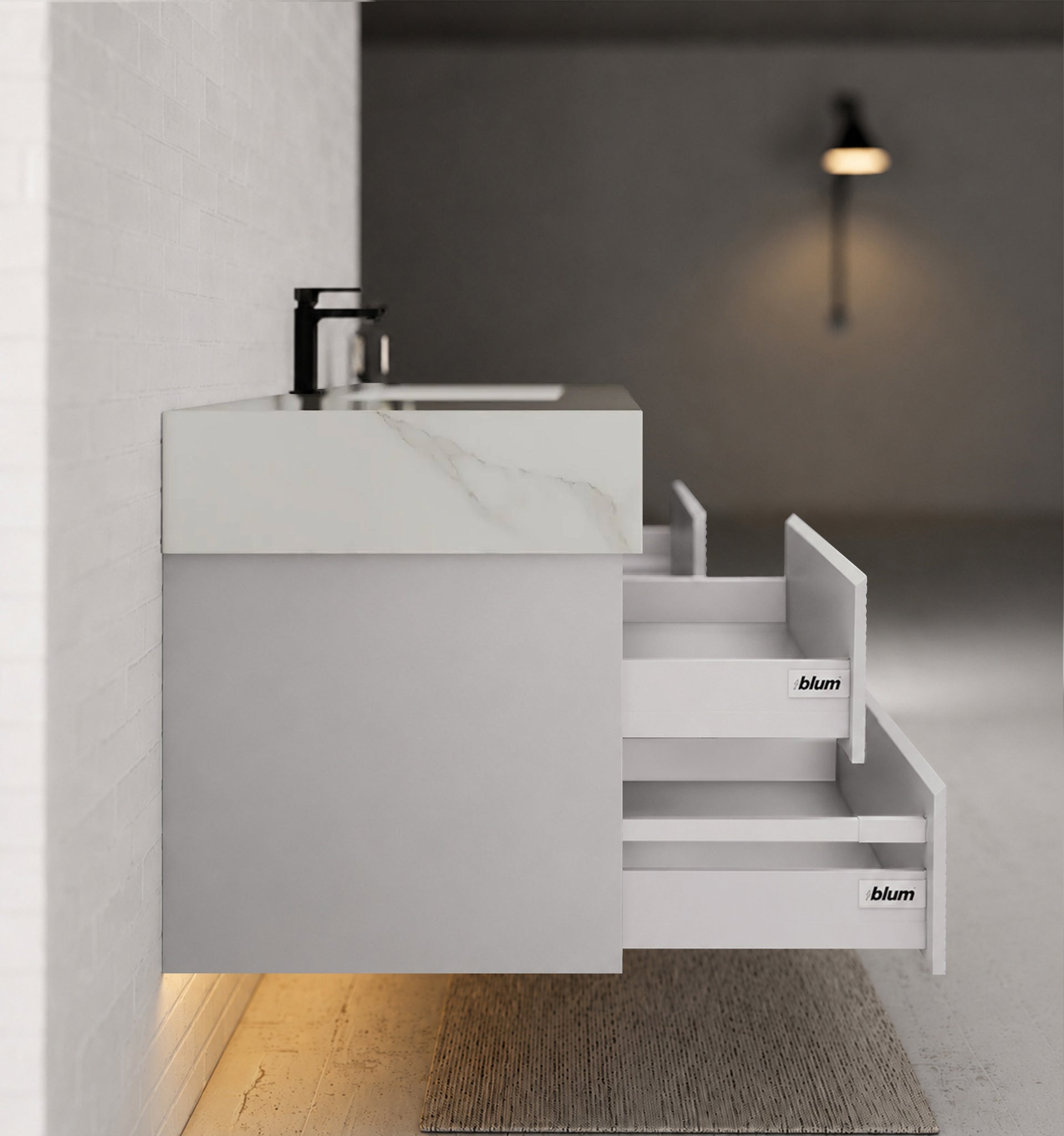 60” Light Grey Modern Floating Bathroom Vanity 4 Drawers– Single Basin