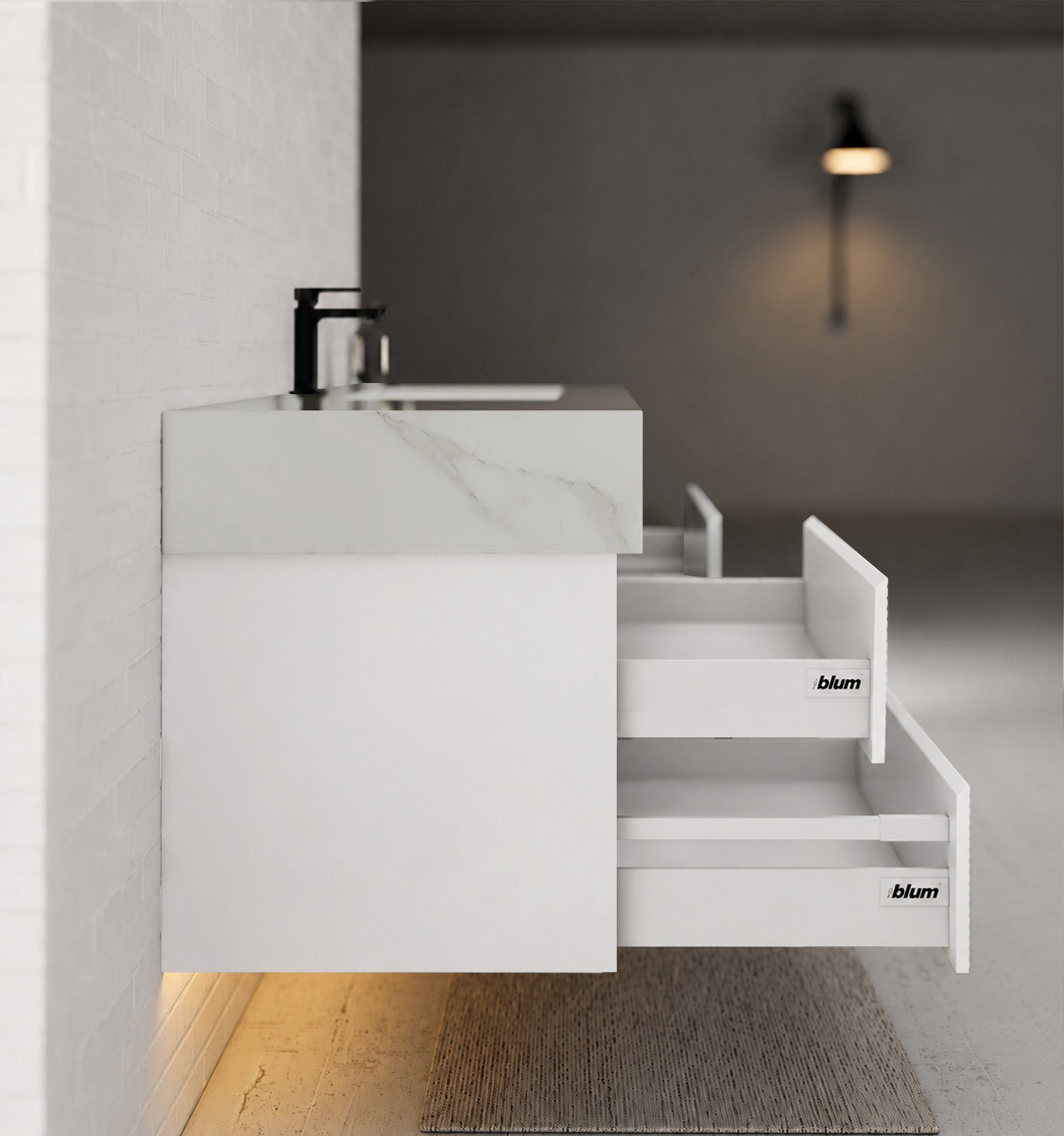 60” White Modern Floating Bathroom Vanity 4 Drawers– Single Basin
