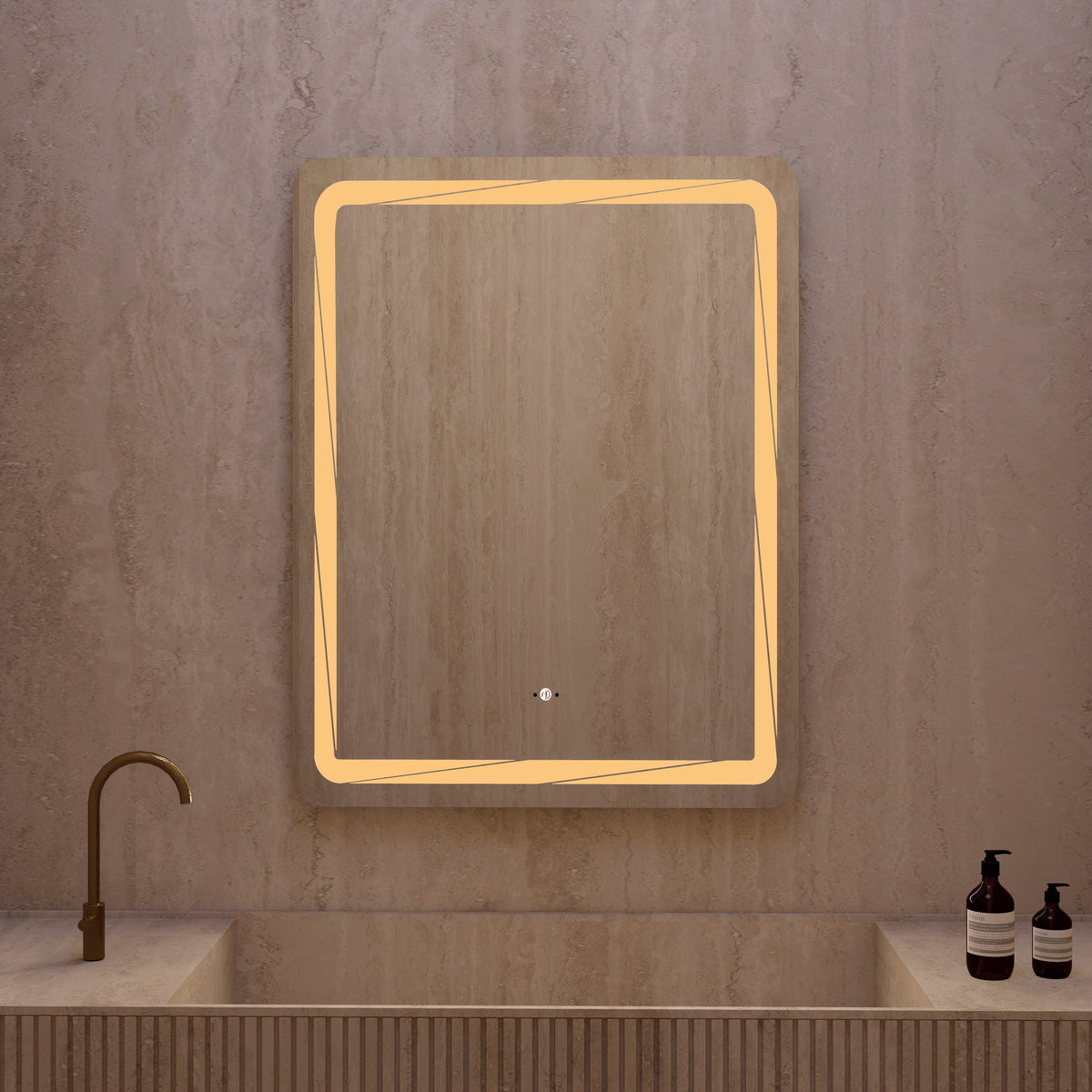 28" x 36" LED Bathroom Mirror with Anti-Fog and Angled Corner Light Border