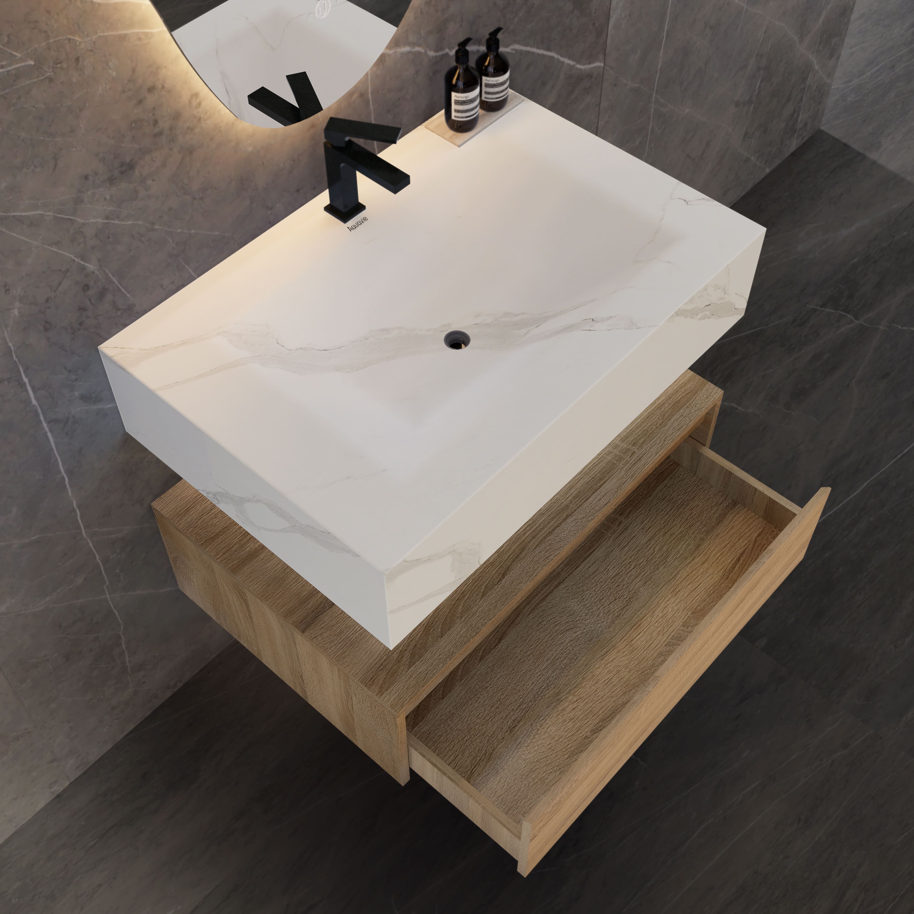 32"/ 36"/40"  Wall Mount Bathroom Vanity - Stone Integrated Basin & Plywood Cabinet