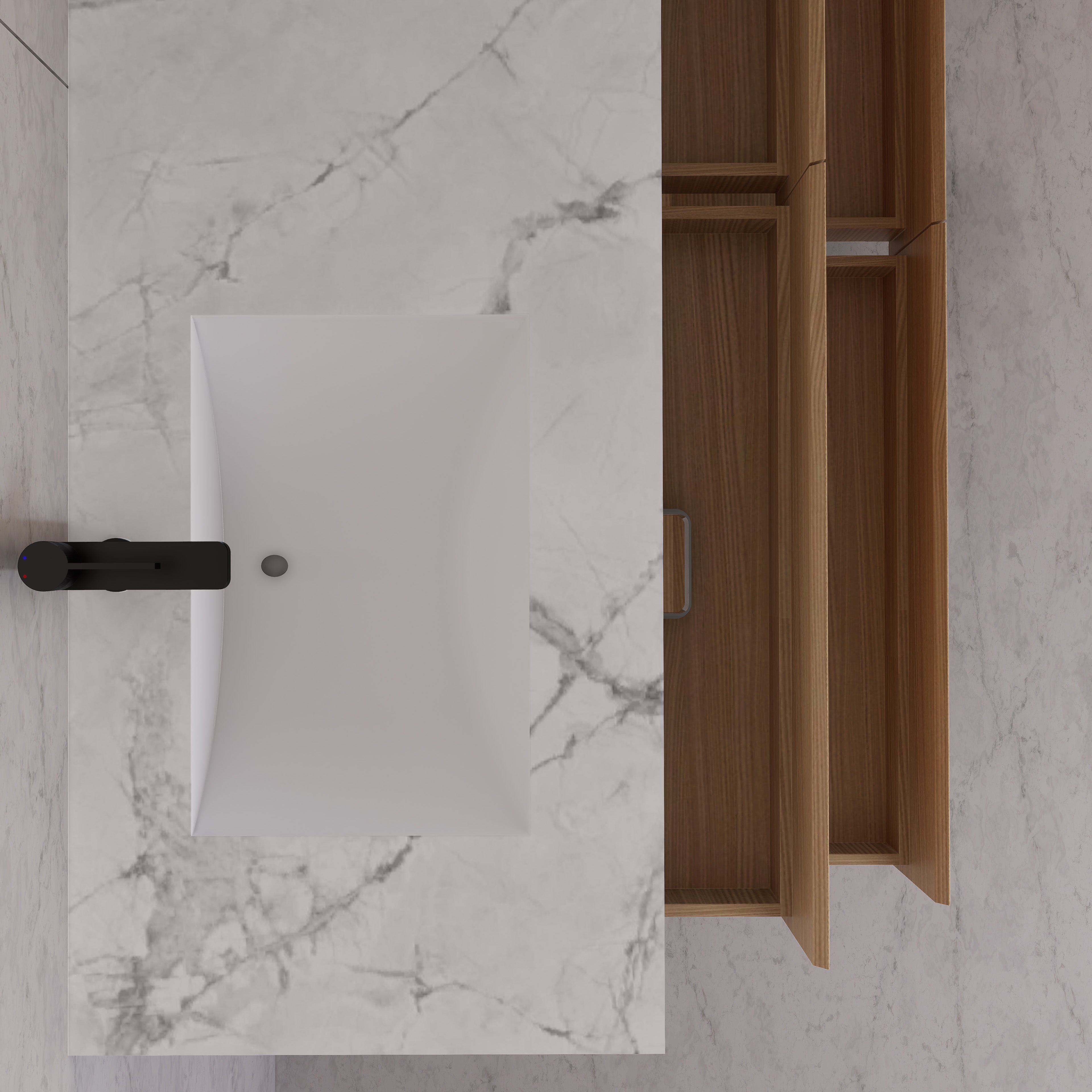 71"，60" Nature Oak Double Sink Sintered Stone Top with Floating Bathroom Vanity