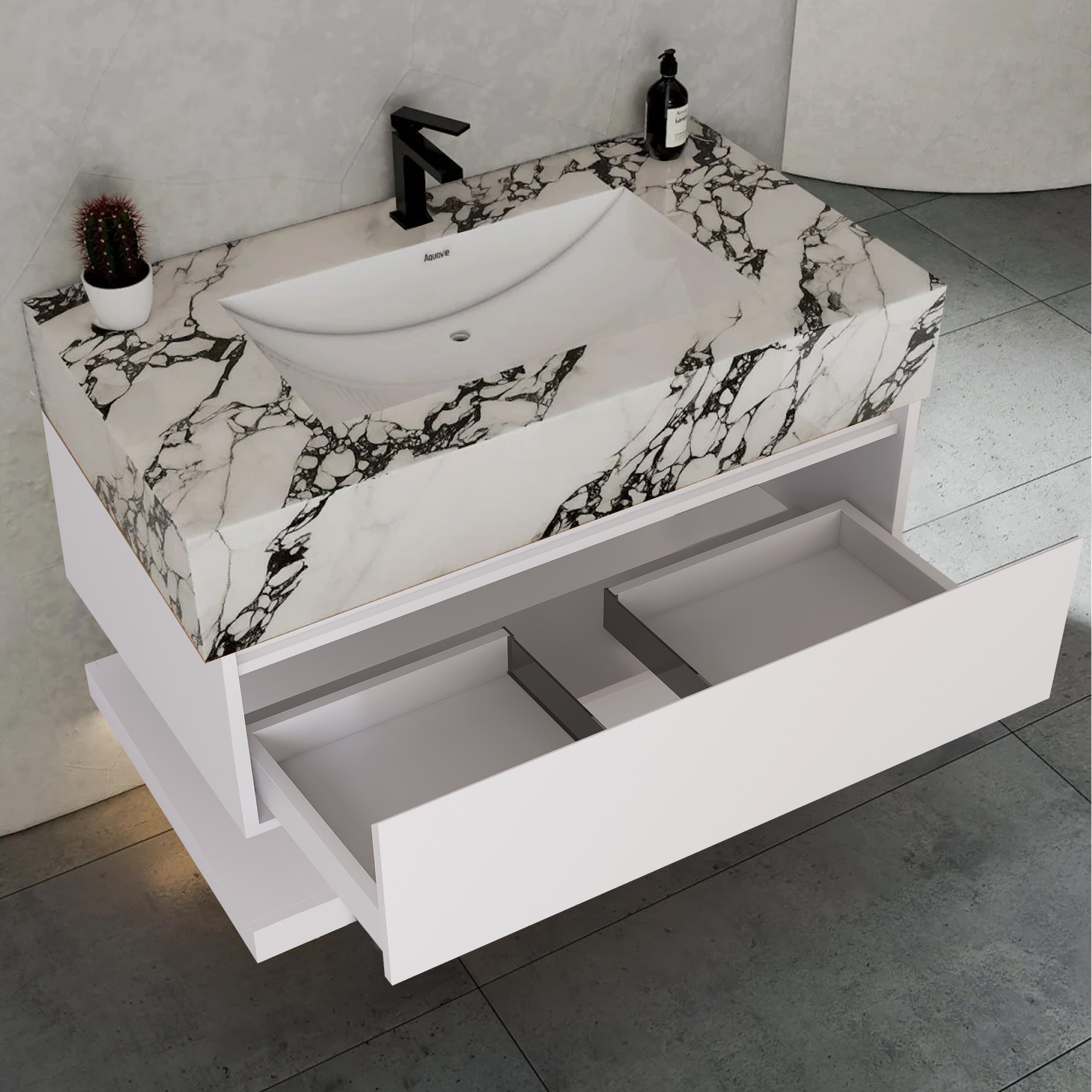 32" White Sintered Stone Top with Hotel-Style Floating Bathroom Vanity
