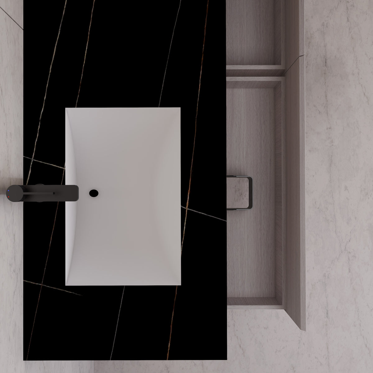 Tocador de baño flotante individual con cubierta de piedra de 60" / 71" de doble lavabo