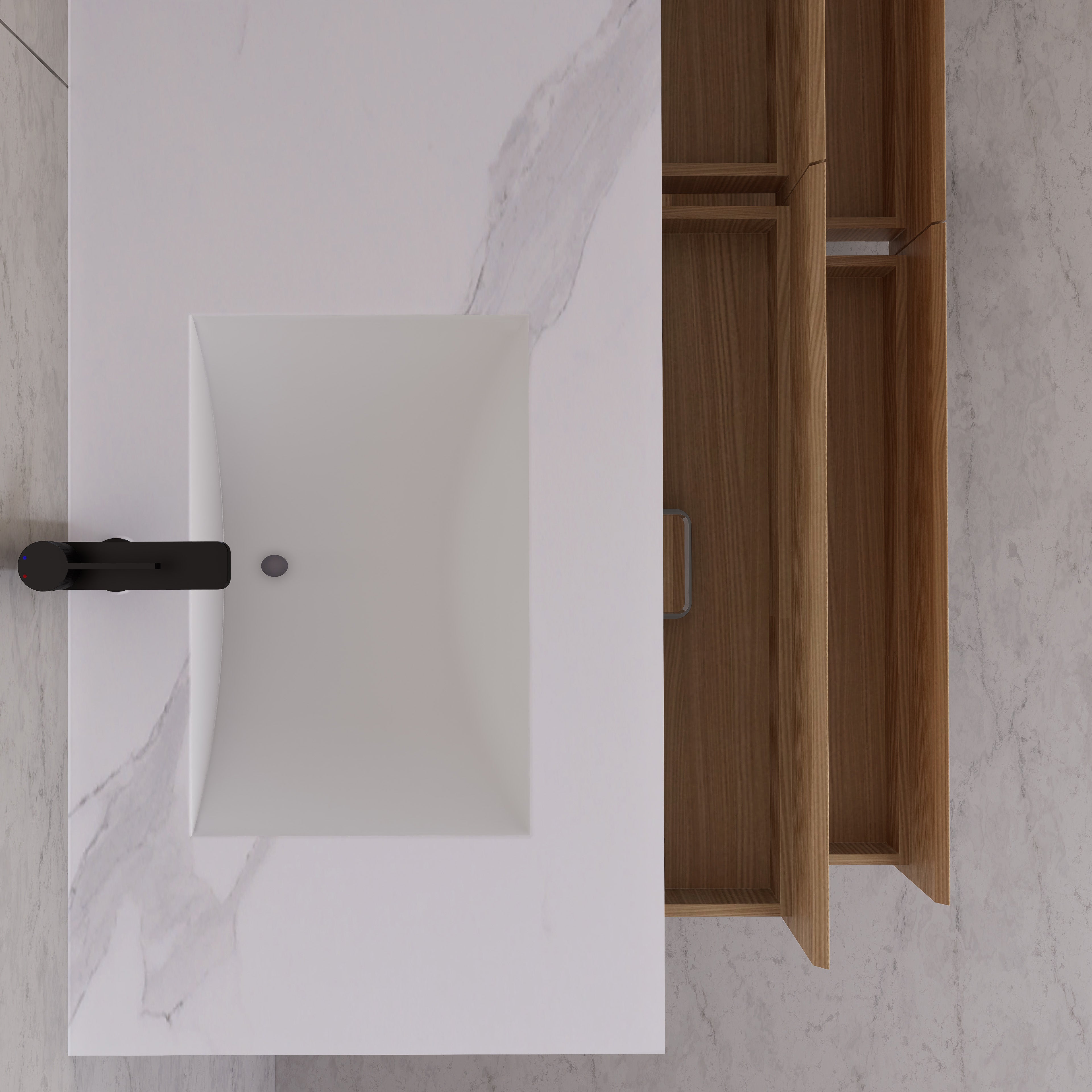 71"，60" Nature Oak Double Sink Sintered Stone Top with Floating Bathroom Vanity