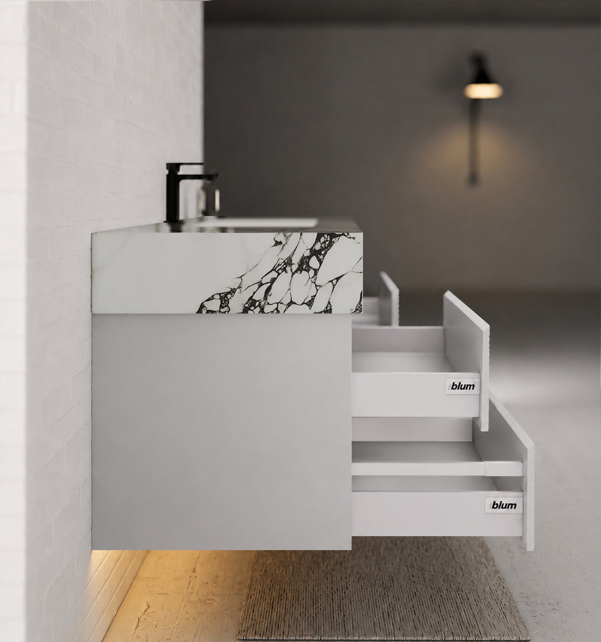 60” Light Grey Modern Floating Bathroom Vanity 4 Drawers– Single Basin