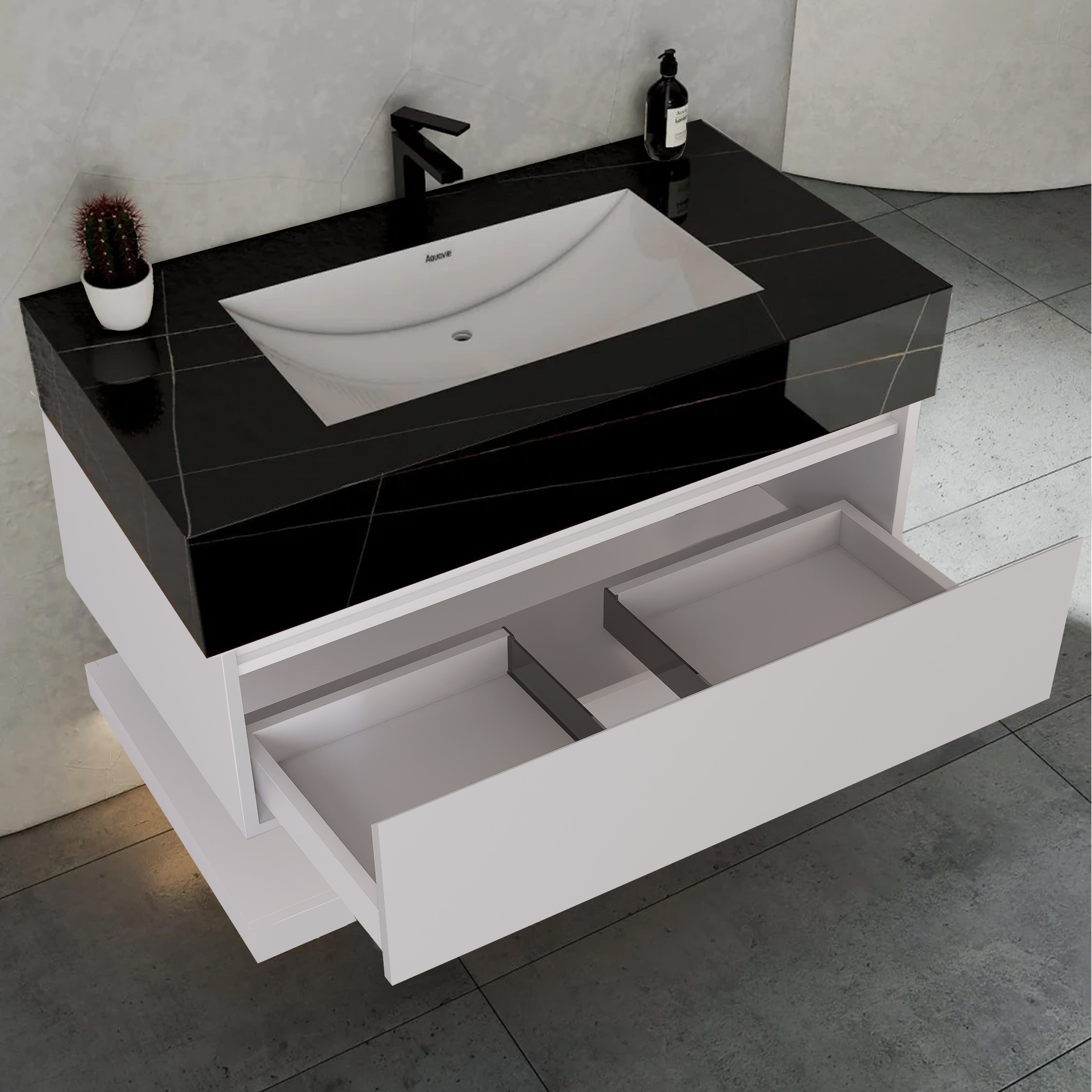 32" White Sintered Stone Top with Hotel-Style Floating Bathroom Vanity