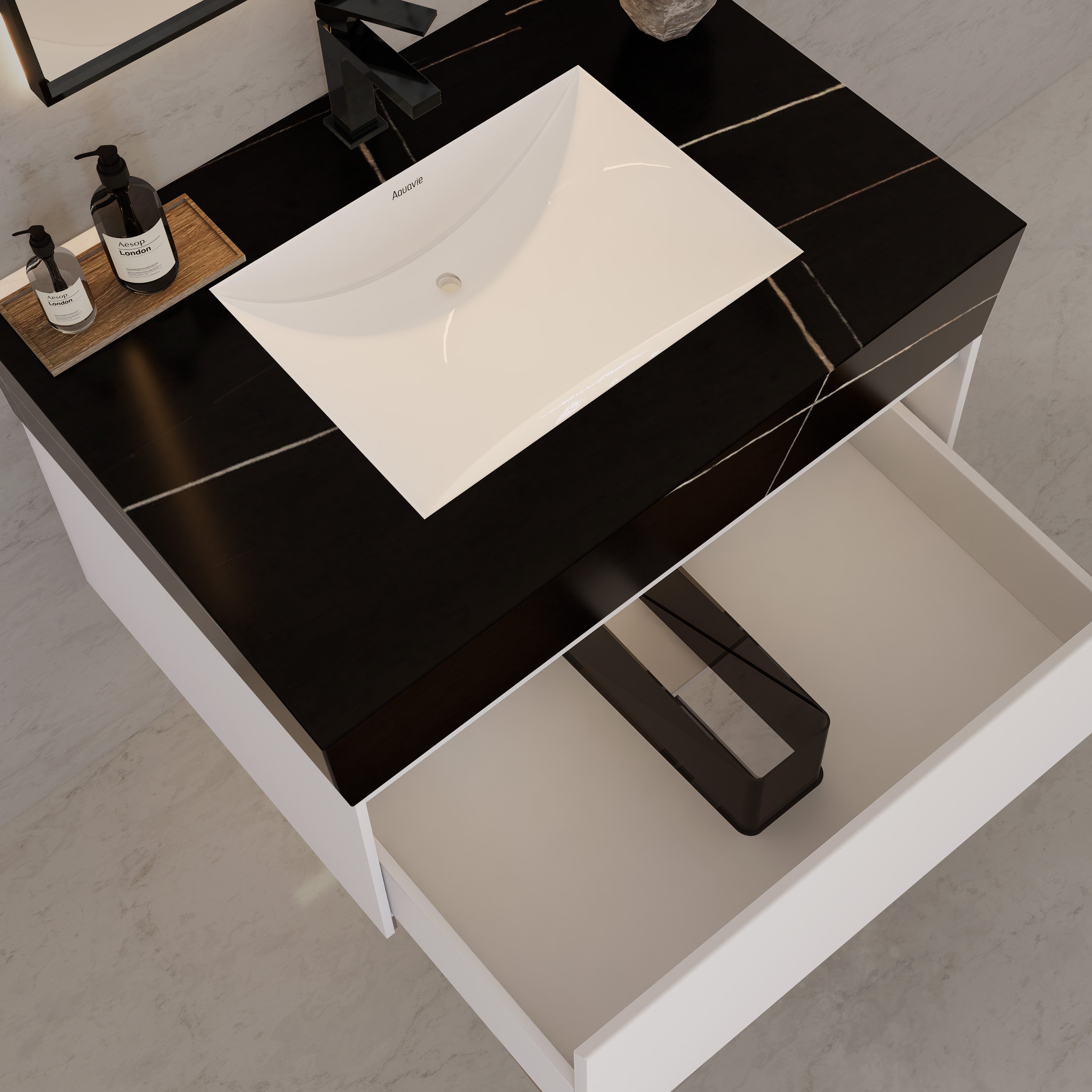 32"/ 36"/40" White Single Sink Floating Bathroom Vanity with Sintered Stone Top