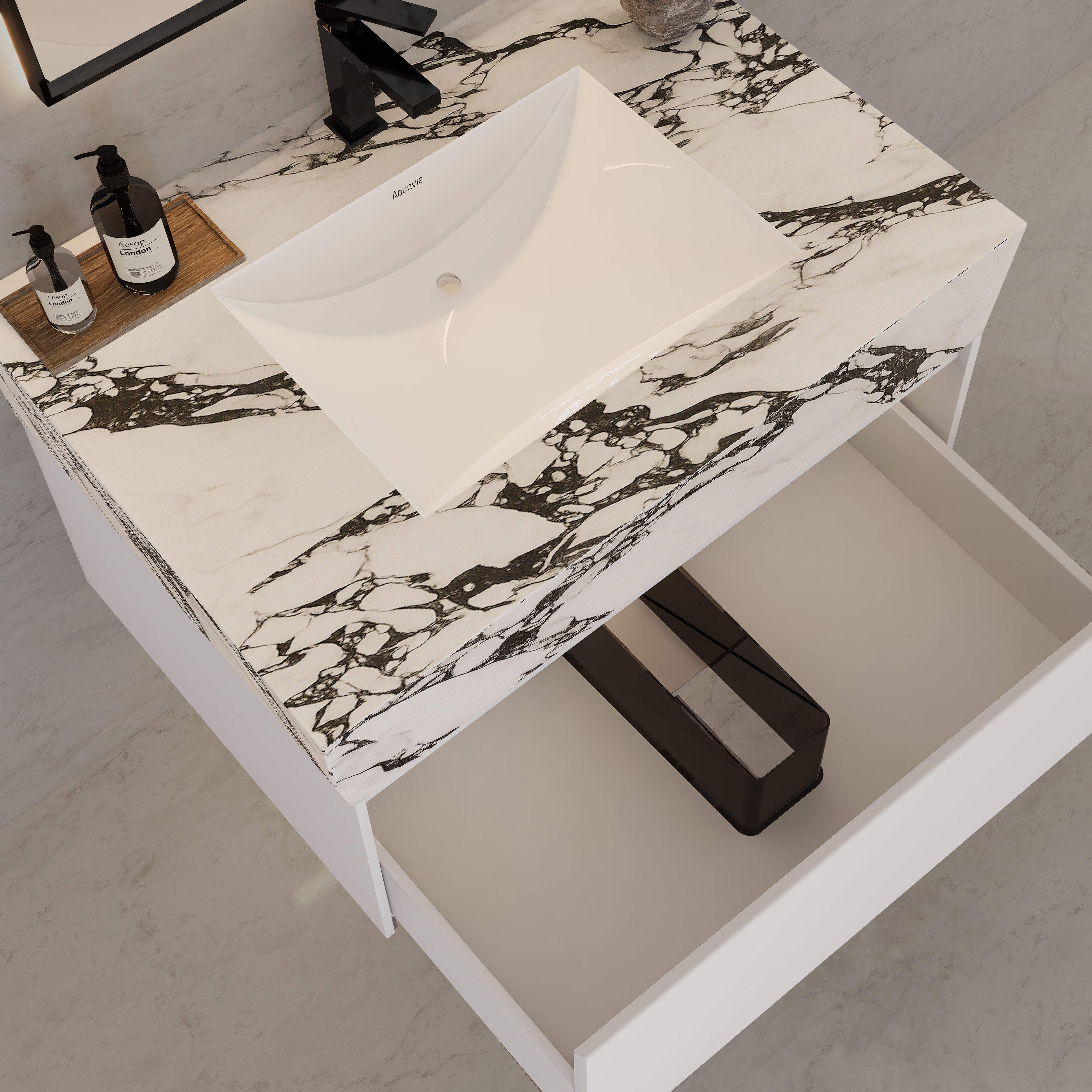 32"/ 36"/40" White Single Sink Floating Bathroom Vanity with Sintered Stone Top