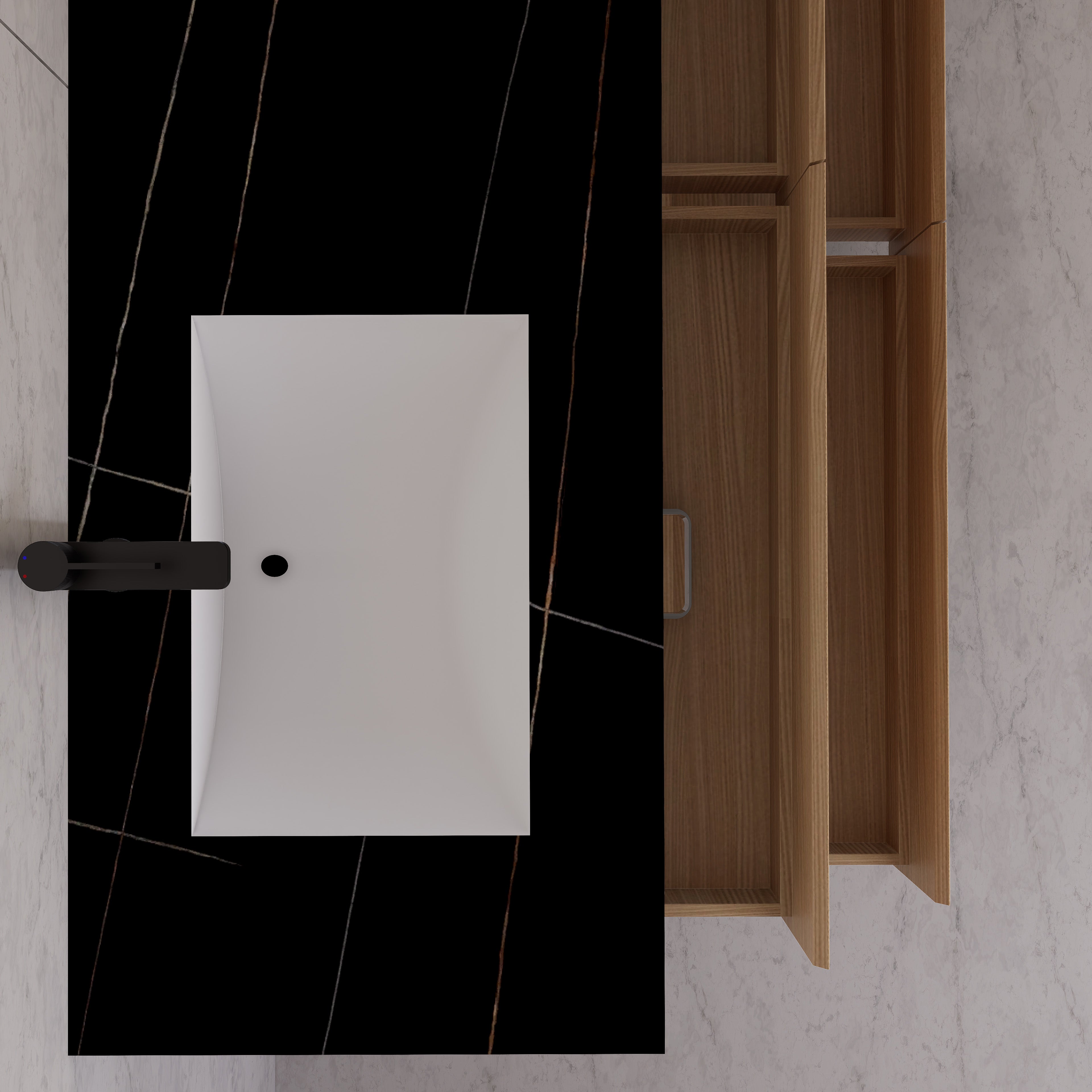 71"，60" Nature Oak Double Sink Sintered Stone Top with Floating Bathroom Vanity