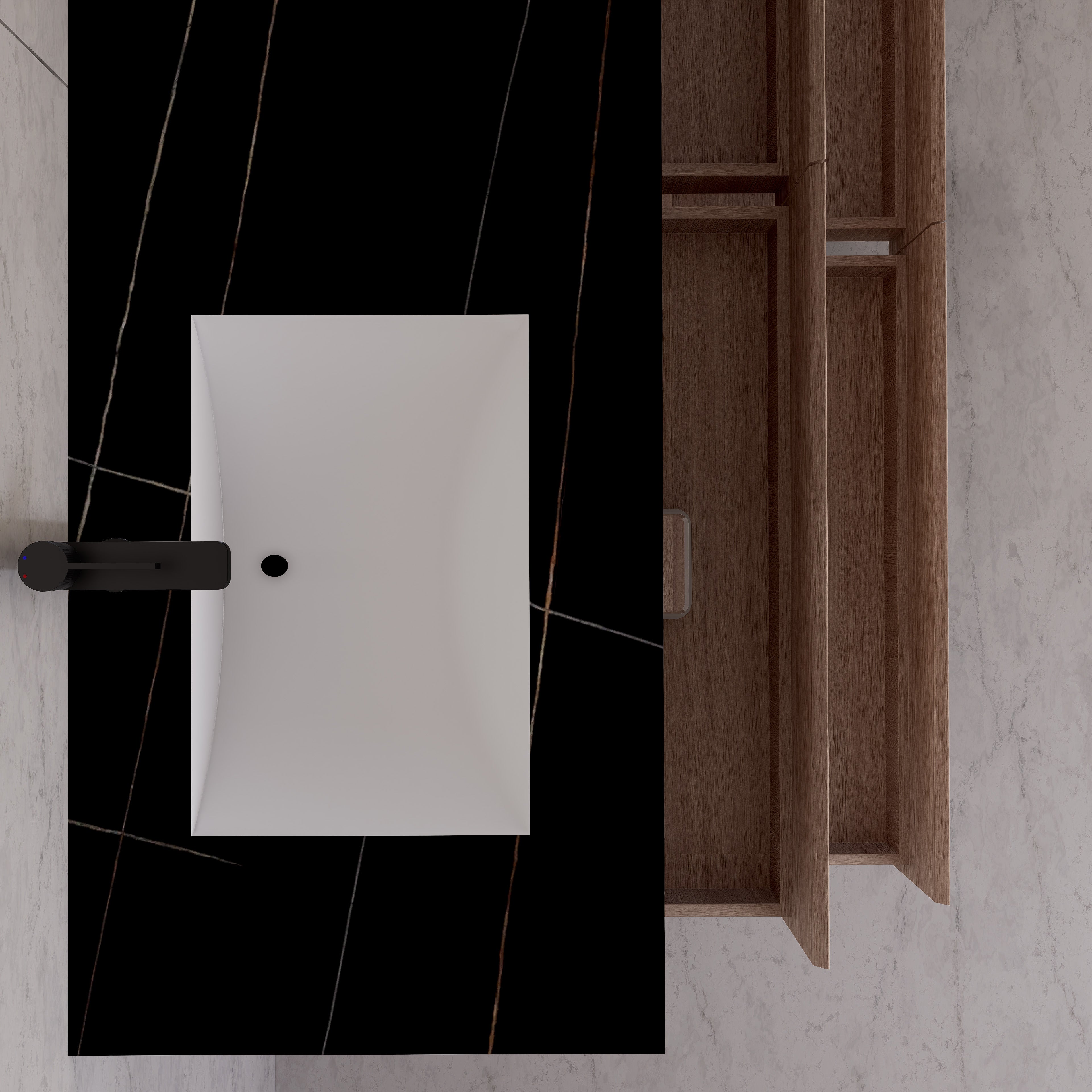 71"，60" Smoked Oak Double Sink Sintered Stone Top with Floating Bathroom Vanity