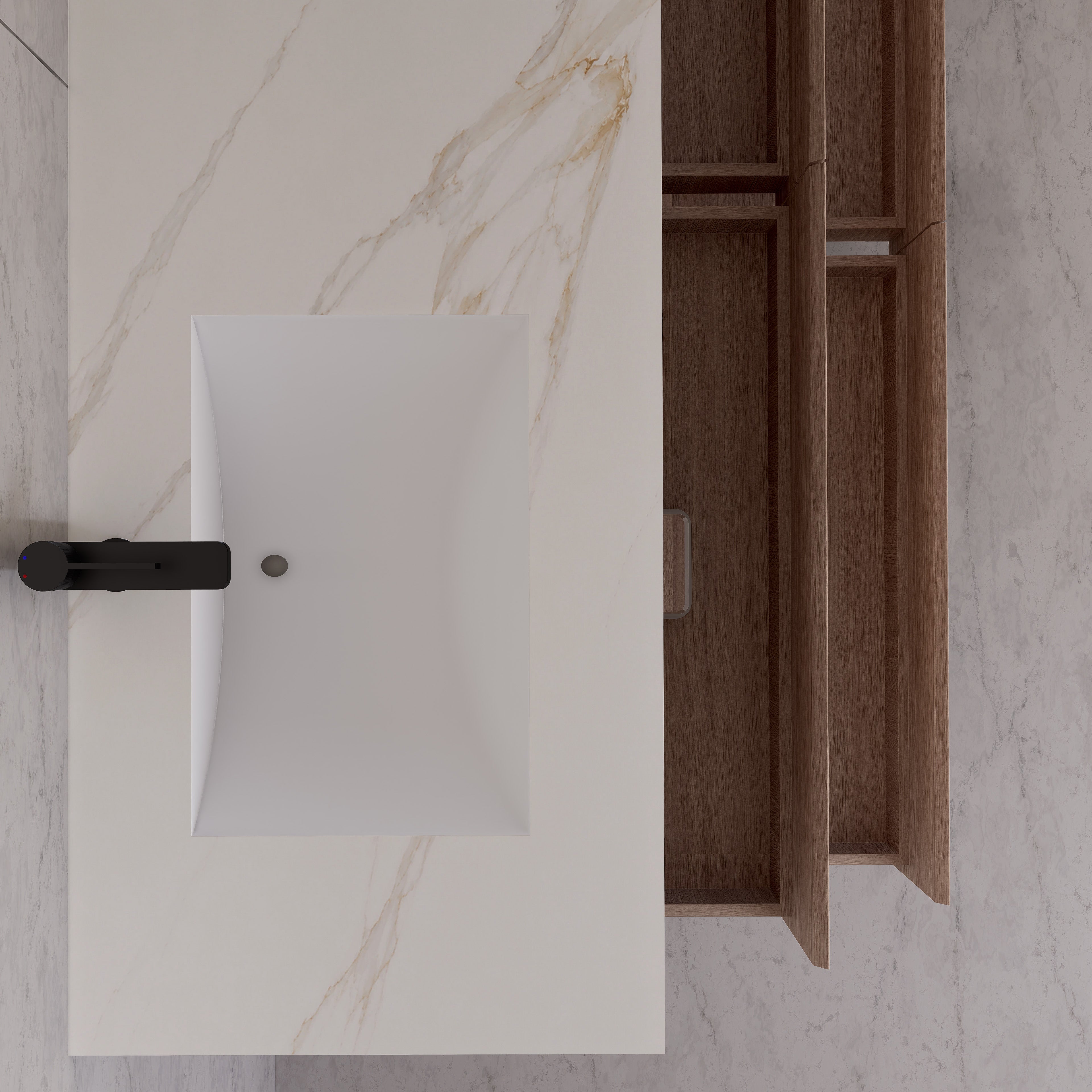 71"，60" Smoked Oak Double Sink Sintered Stone Top with Floating Bathroom Vanity