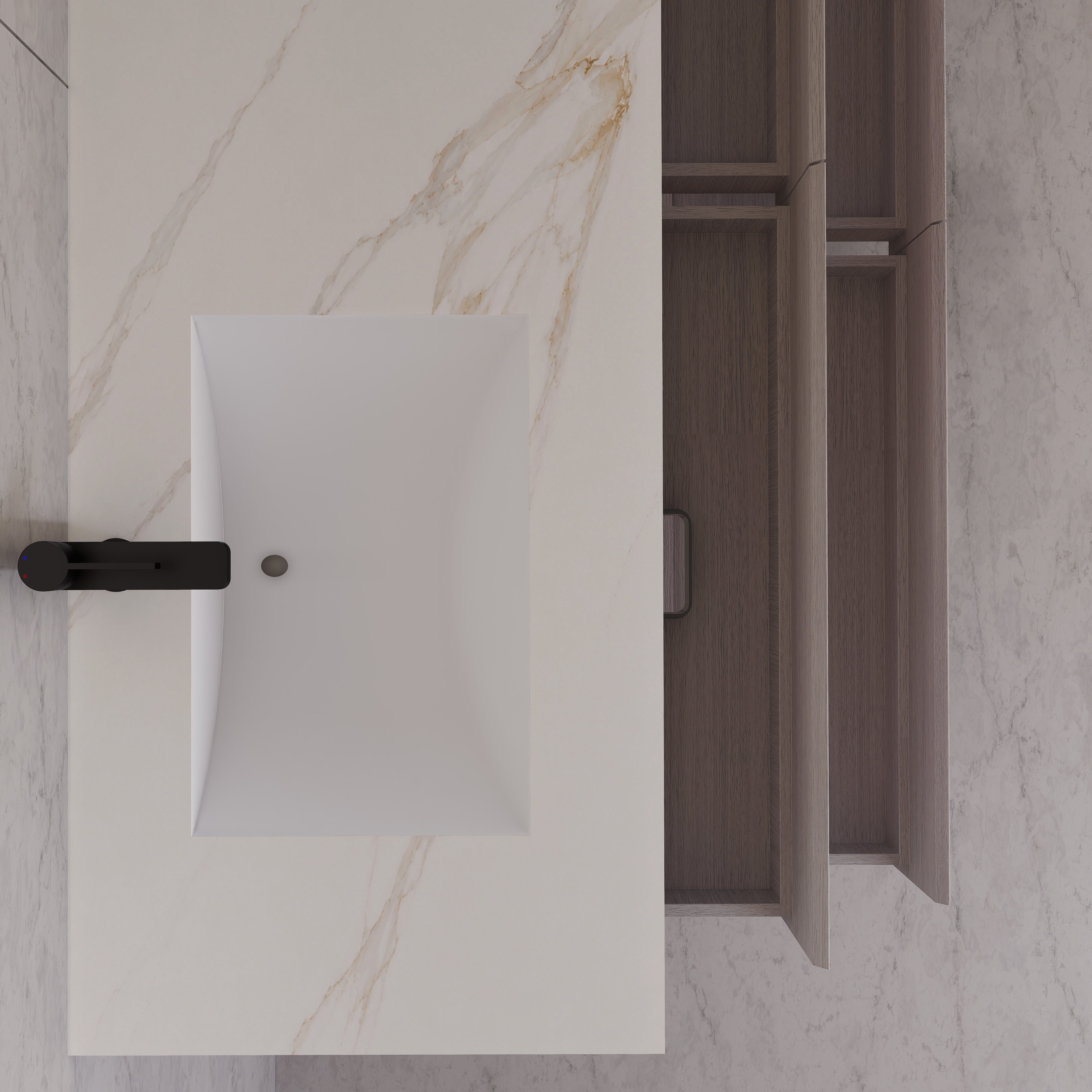 71"，60" White Grey Oak Double Sink Sintered Stone Top with Floating Bathroom Vanity