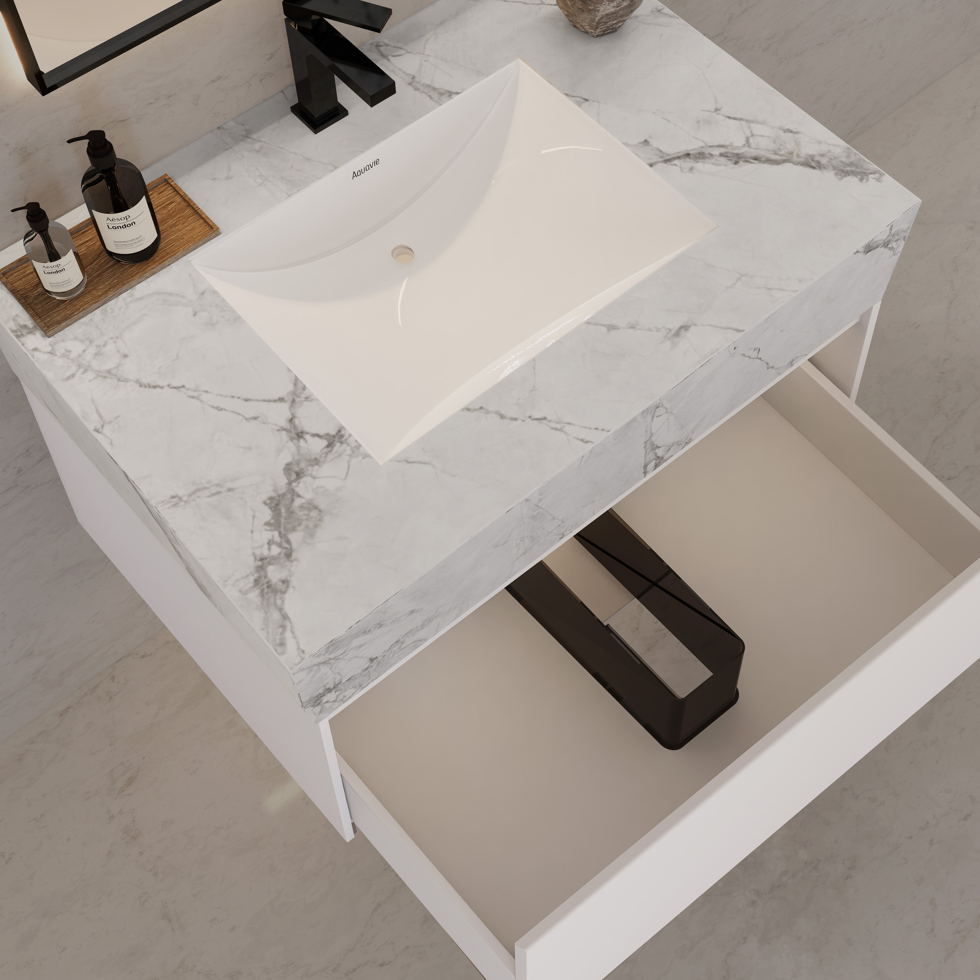 32"/ 36"/40" White Single Sink Floating Bathroom Vanity with Sintered Stone Top