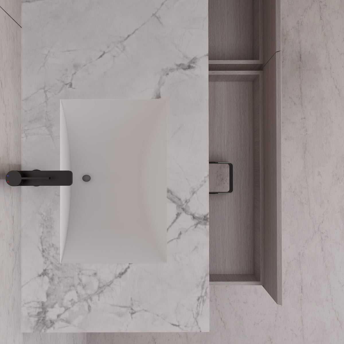 Tocador de baño flotante individual con cubierta de piedra de 60" / 71" de doble lavabo