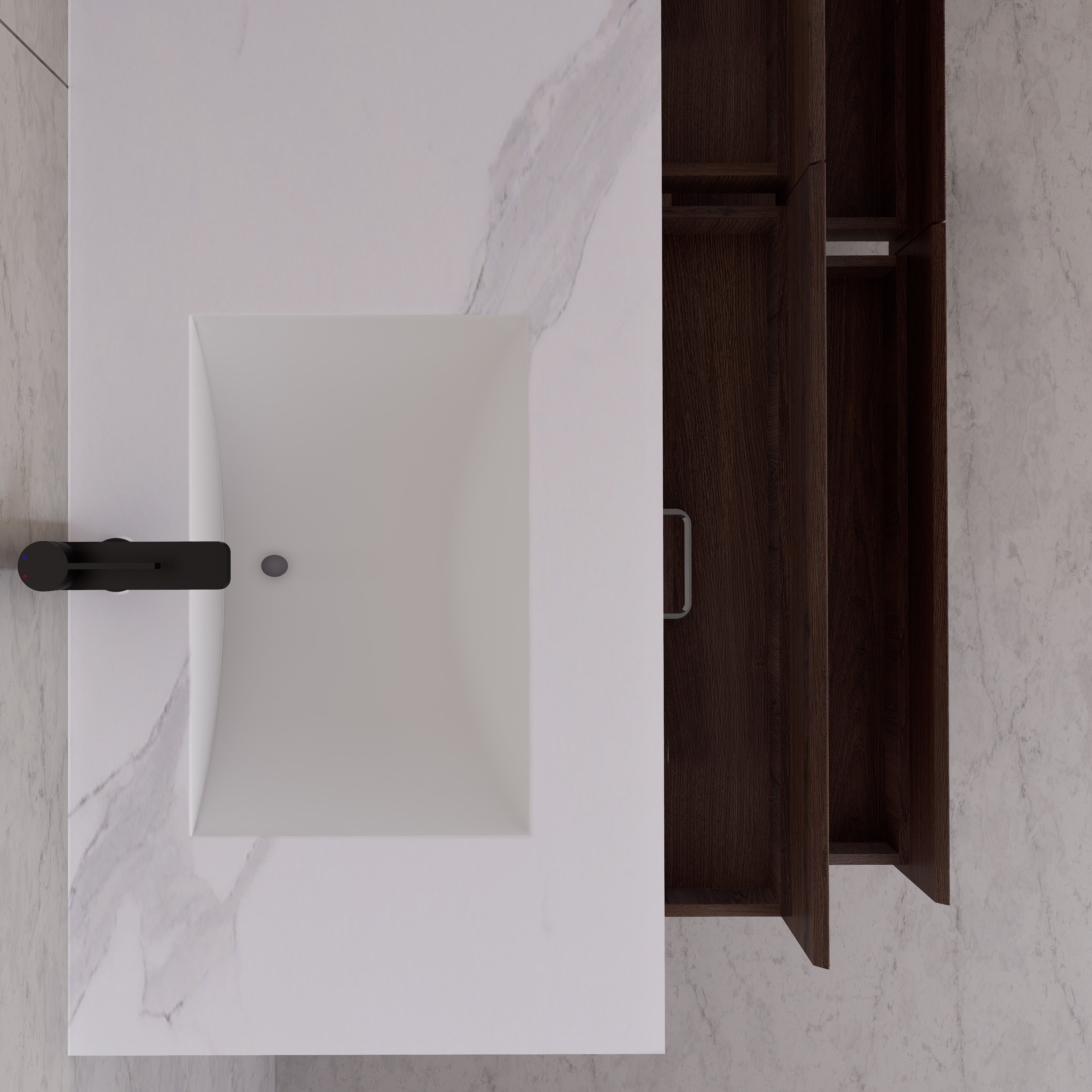 71"，60" Walnut Double Sink Sintered Stone Top with Elegant Floating Bathroom Vanity