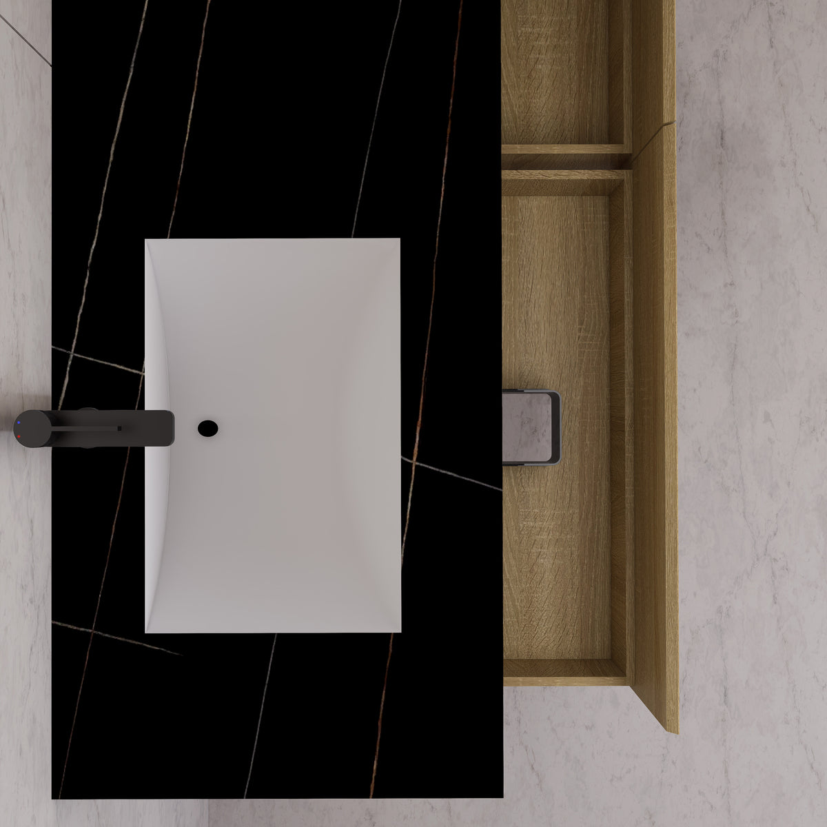 Tocador de baño flotante individual con cubierta de piedra de 60" / 71" de doble lavabo