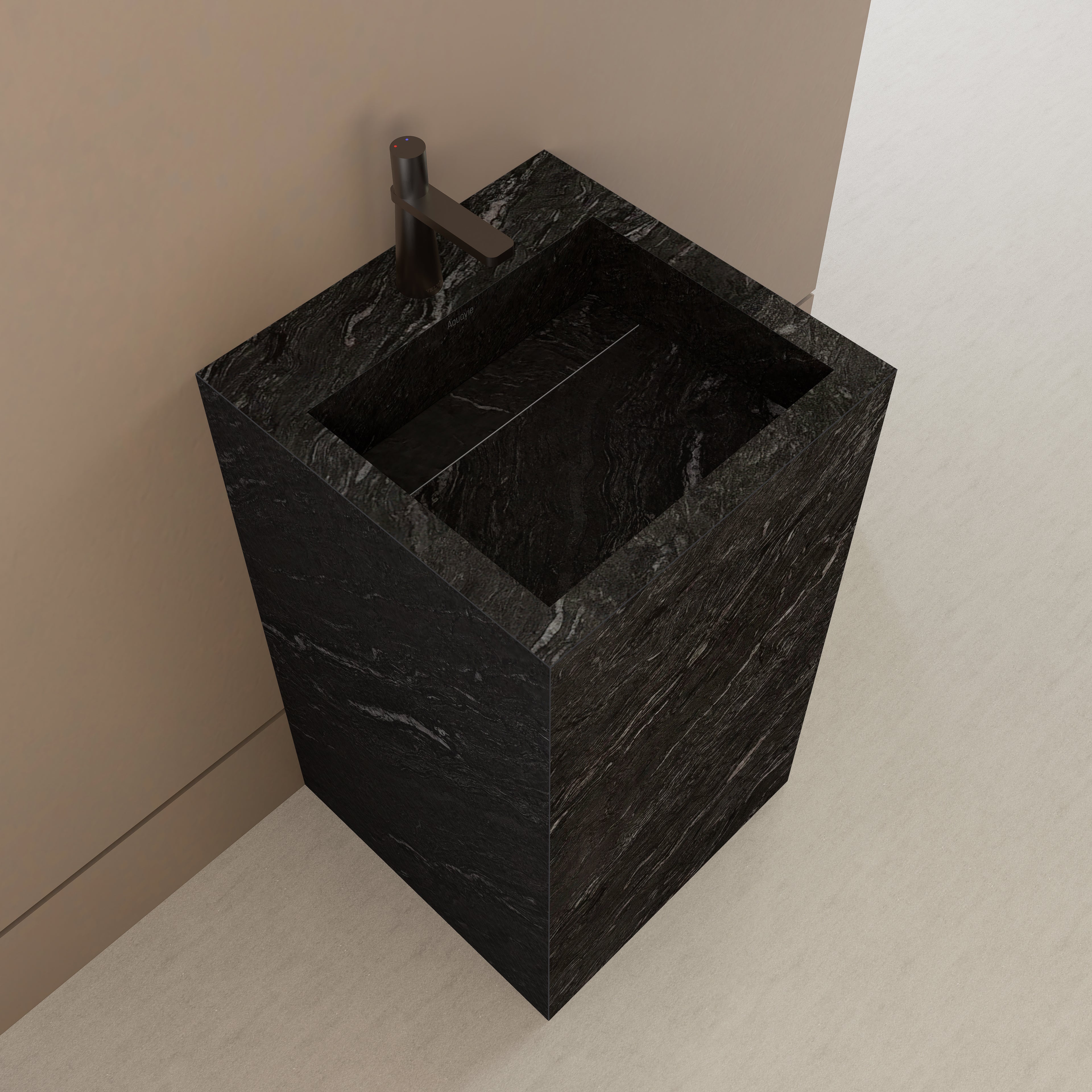 Monolithic Freestanding Pedestal Sink | Nero Marquina Sintered Stone Ramp Basin