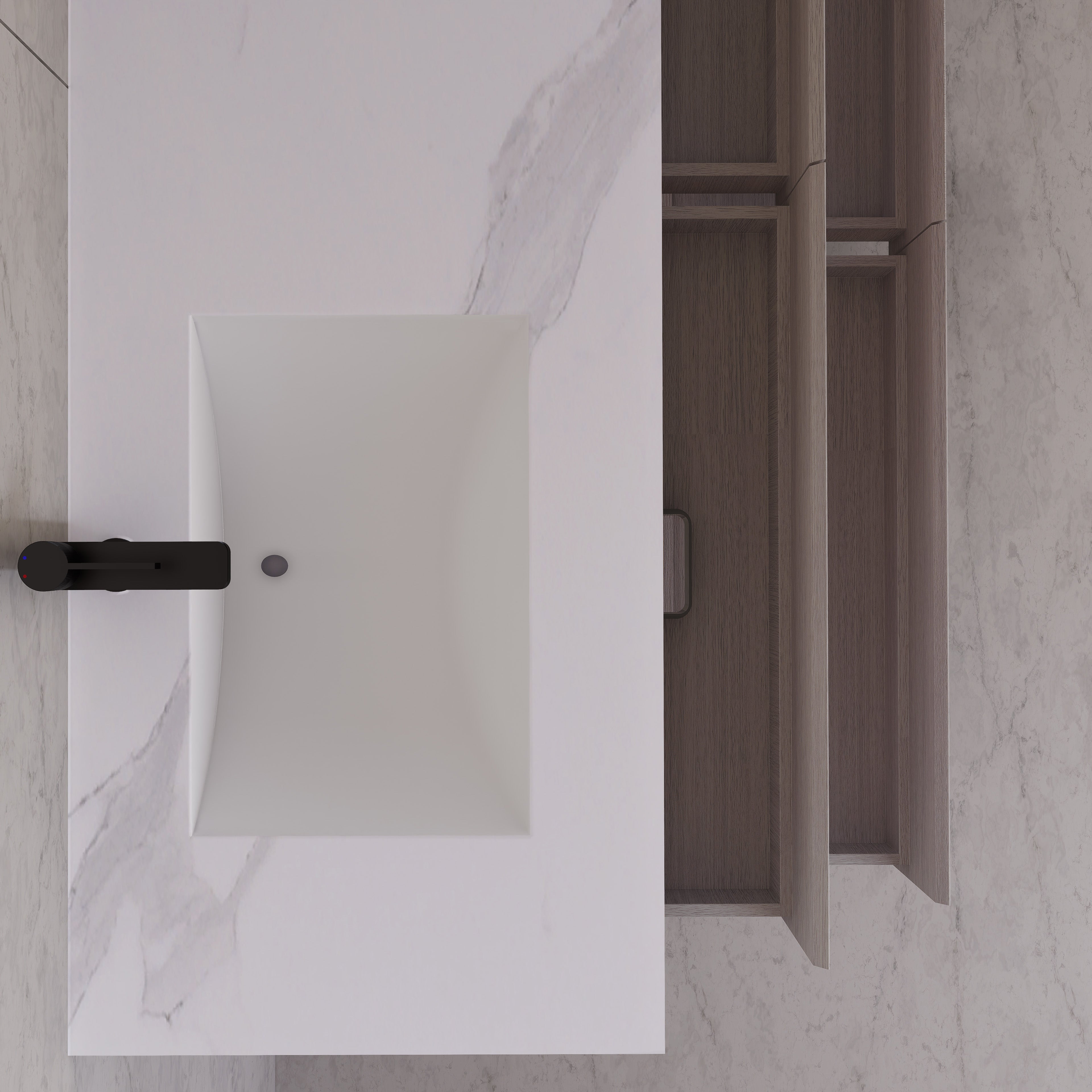 71"，60" White Grey Oak Double Sink Sintered Stone Top with Floating Bathroom Vanity