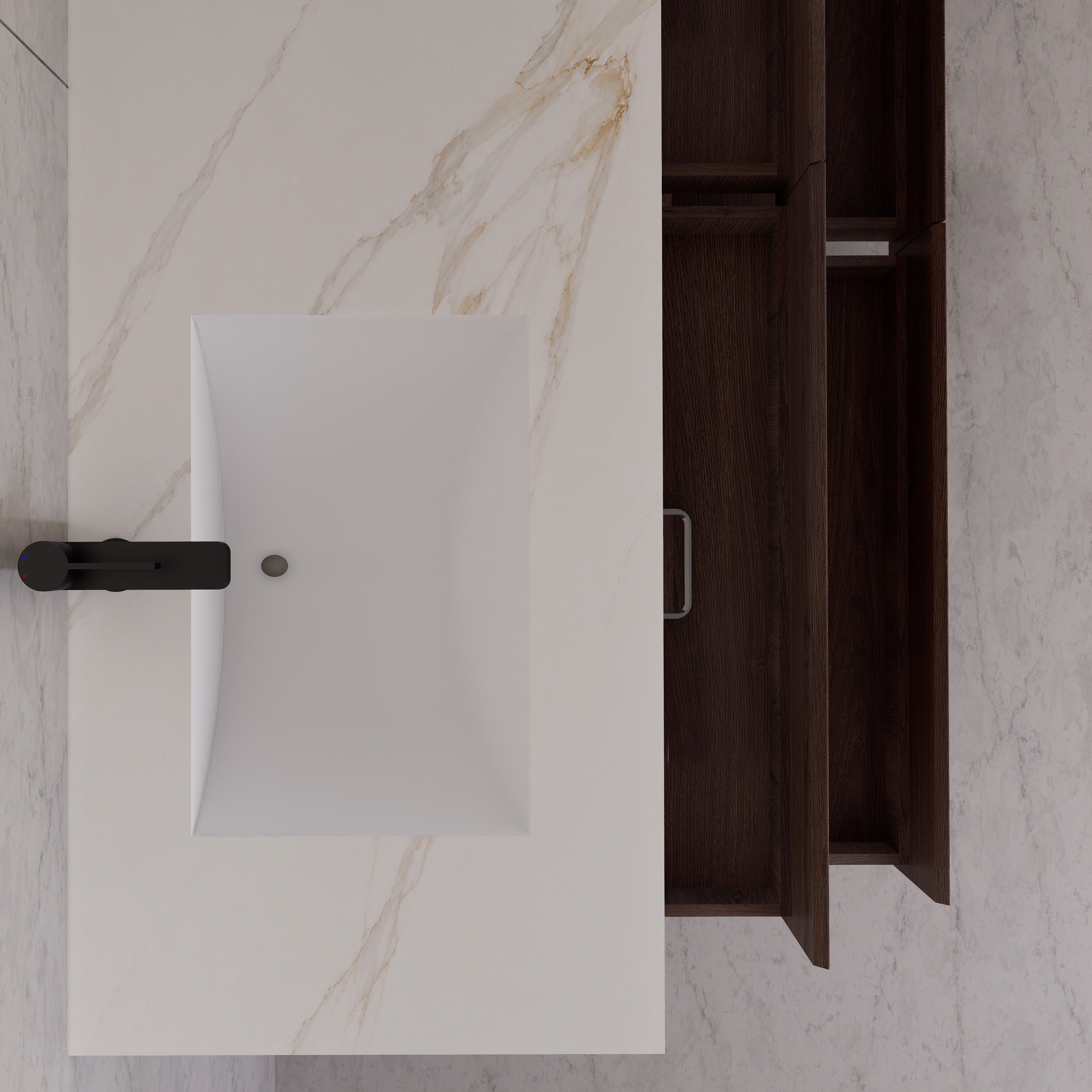 71"，60" Walnut Double Sink Sintered Stone Top with Elegant Floating Bathroom Vanity