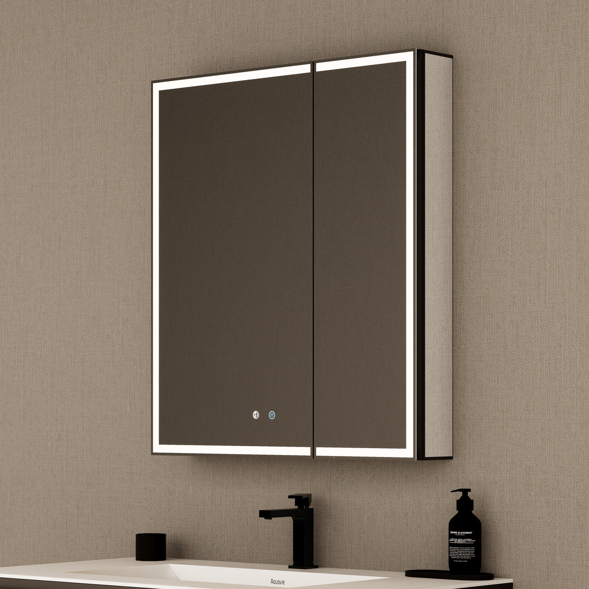 28" Aluminum LED Medicine Cabinet with BLUM Hinges, Interior Lighting & Glass Shelves