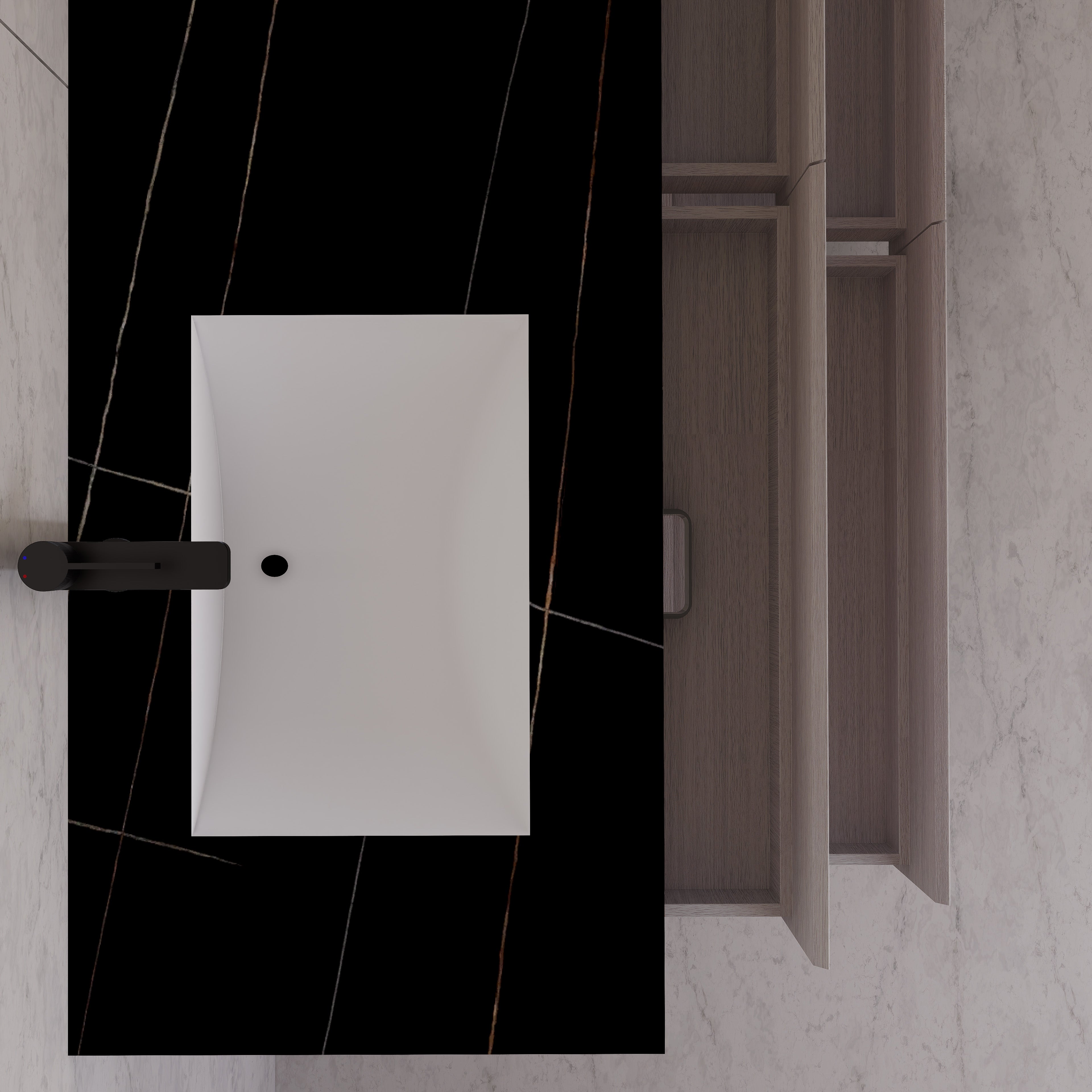 71"，60" White Grey Oak Double Sink Sintered Stone Top with Floating Bathroom Vanity