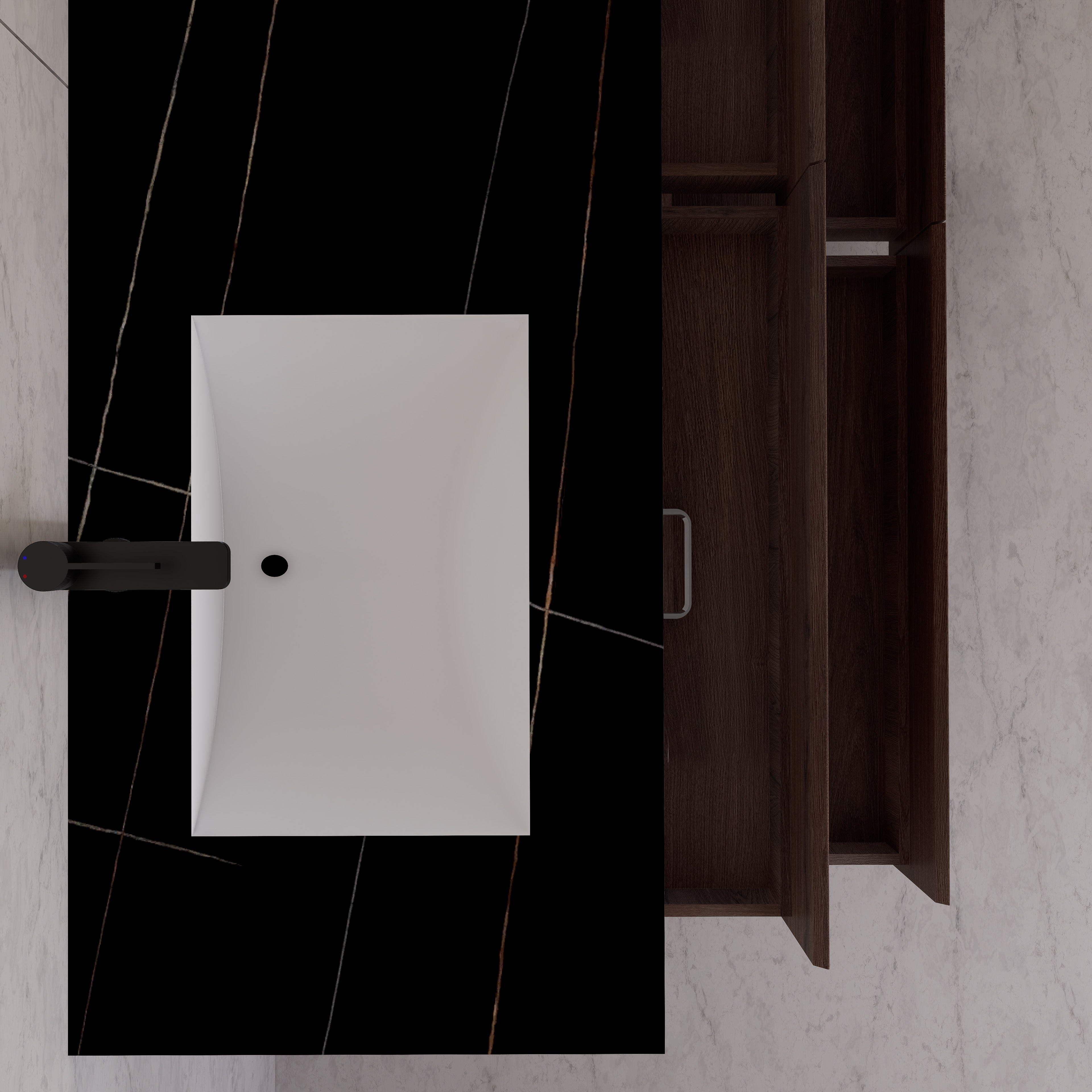 71"，60" Walnut Double Sink Sintered Stone Top with Elegant Floating Bathroom Vanity