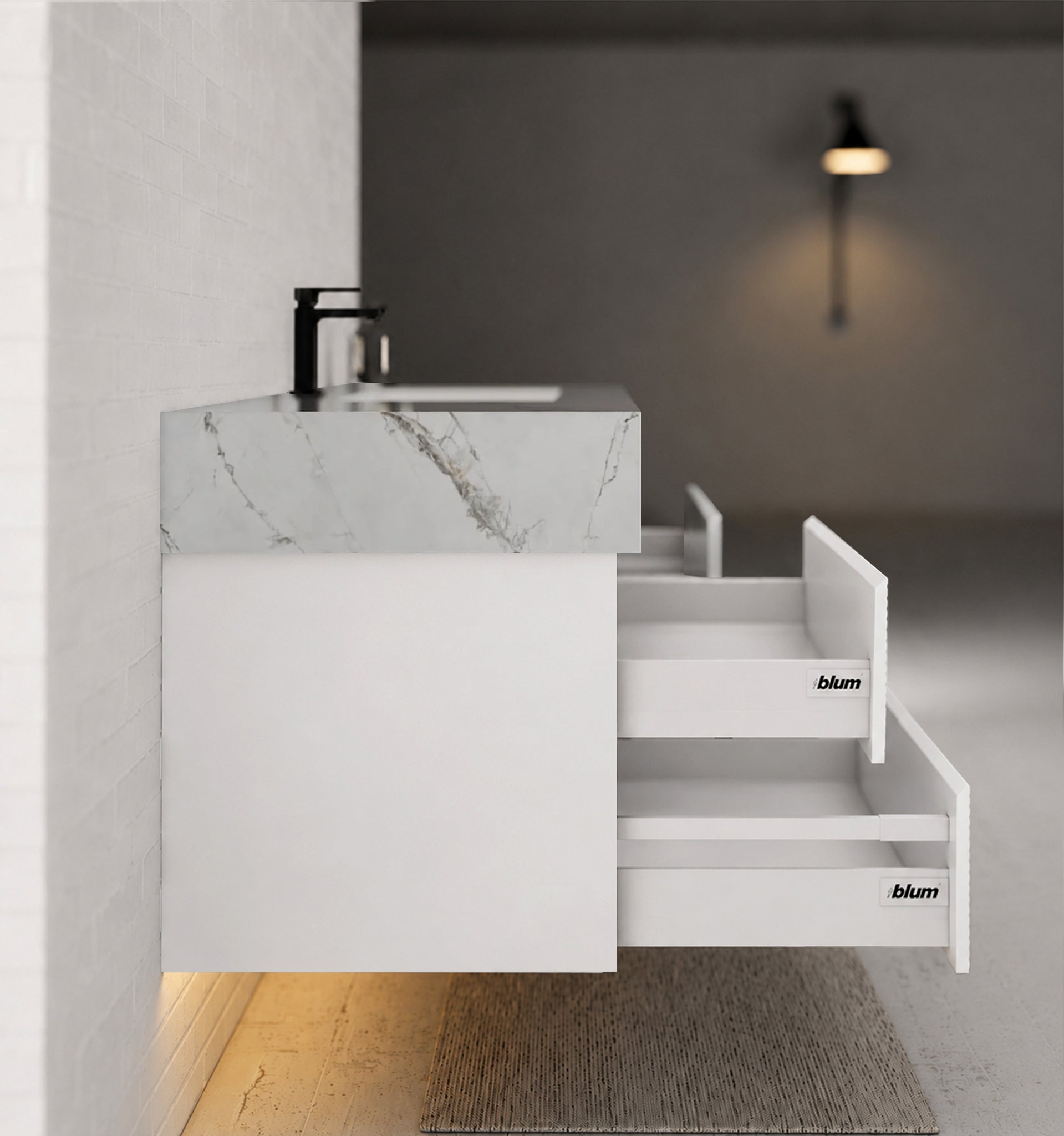 60” White Modern Floating Bathroom Vanity 4 Drawers– Single Basin