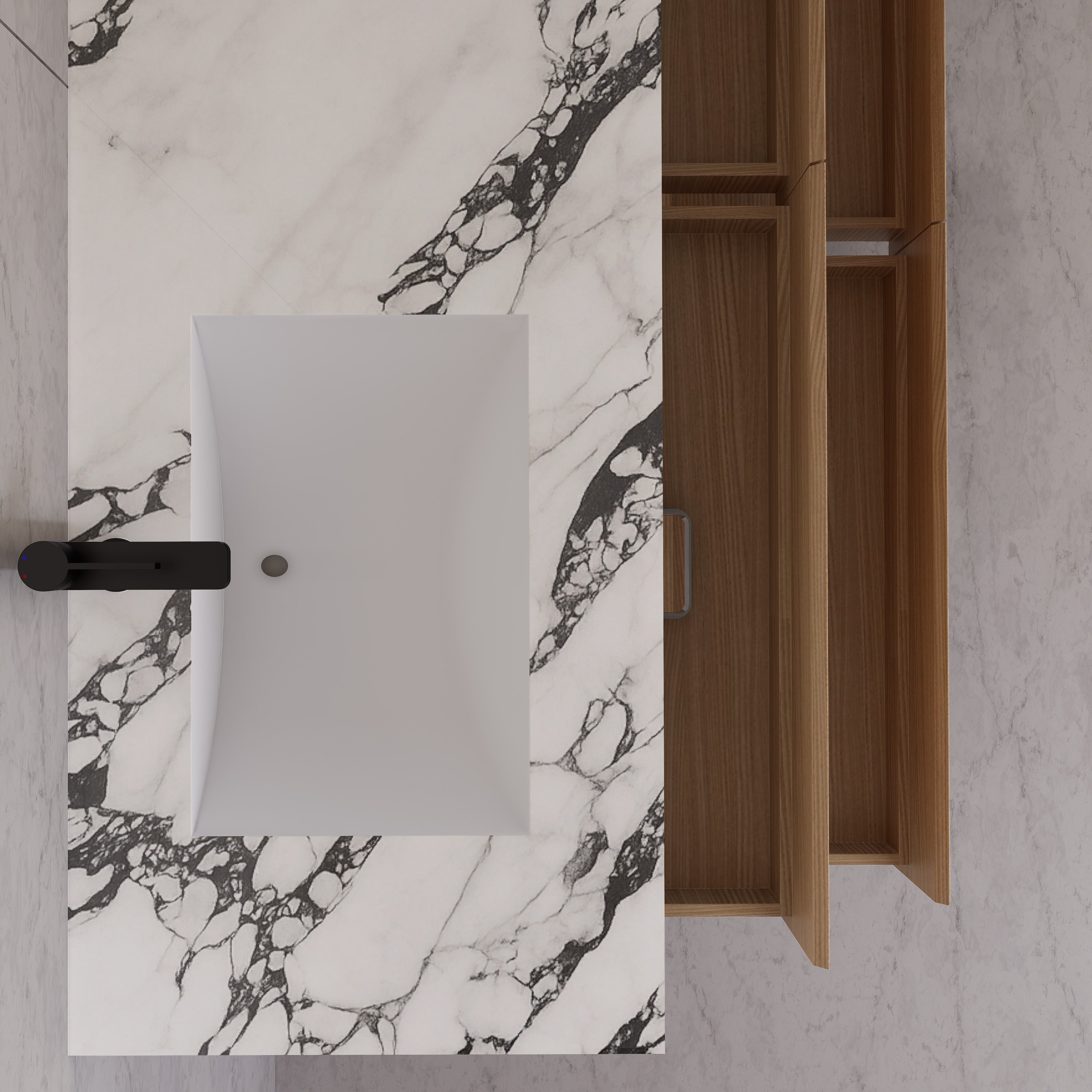 71"，60" Nature Oak Double Sink Sintered Stone Top with Floating Bathroom Vanity