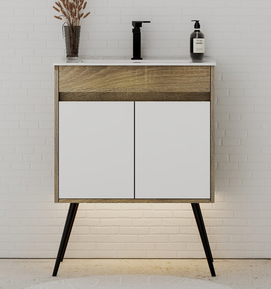 18" Narrow Depth Bathroom Vanity With Ceramic Sink