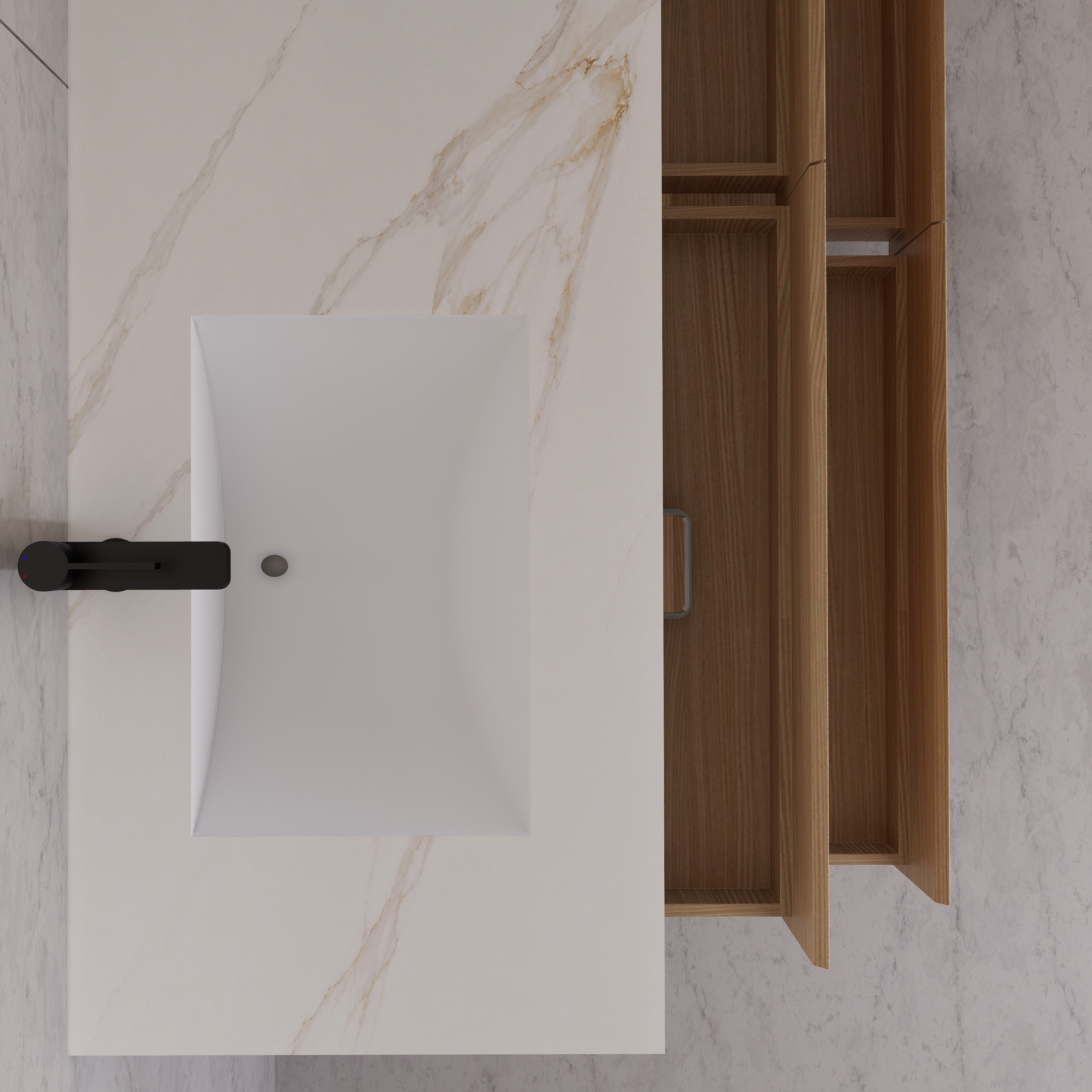 71"，60" Nature Oak Double Sink Sintered Stone Top with Floating Bathroom Vanity