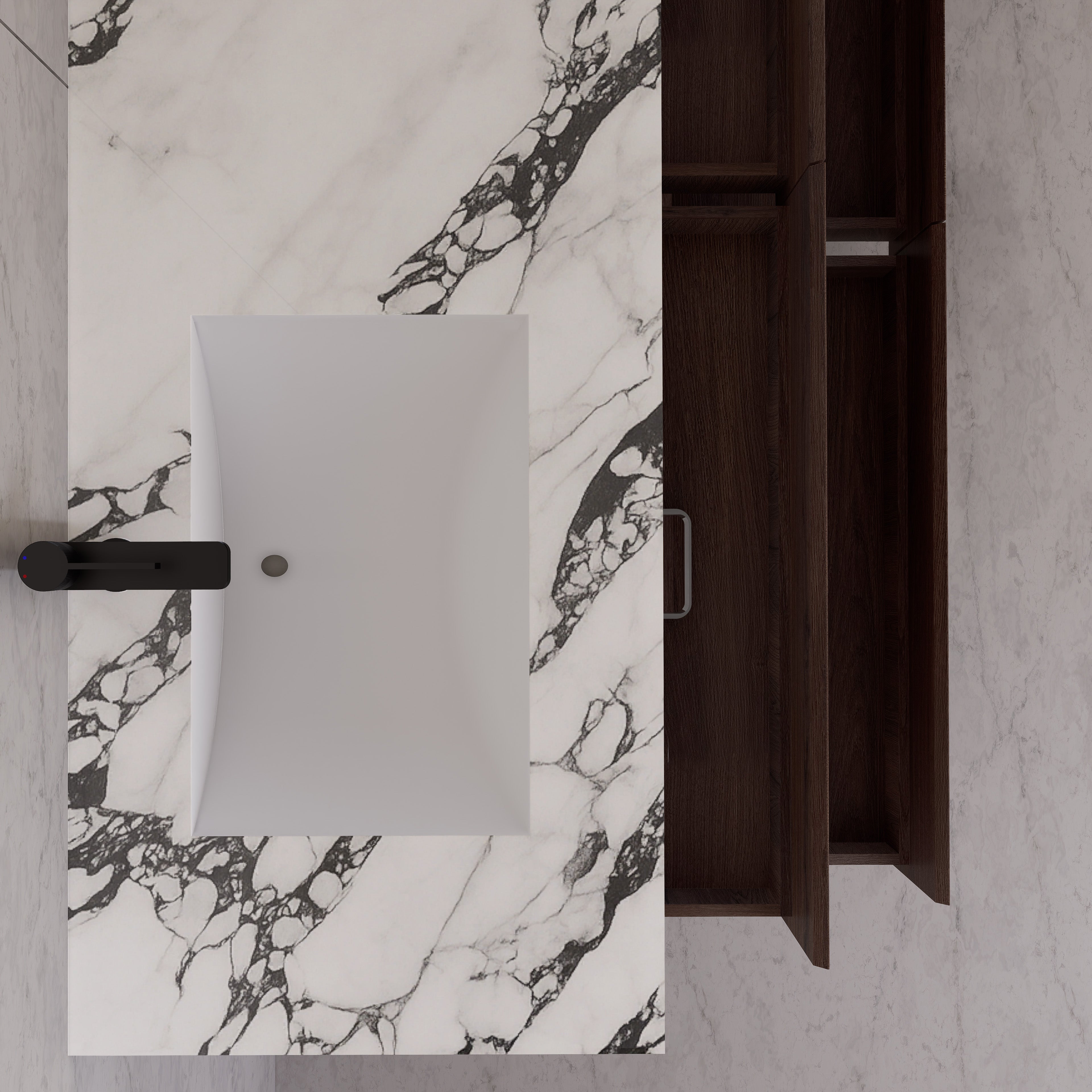 71"，60" Walnut Double Sink Sintered Stone Top with Elegant Floating Bathroom Vanity