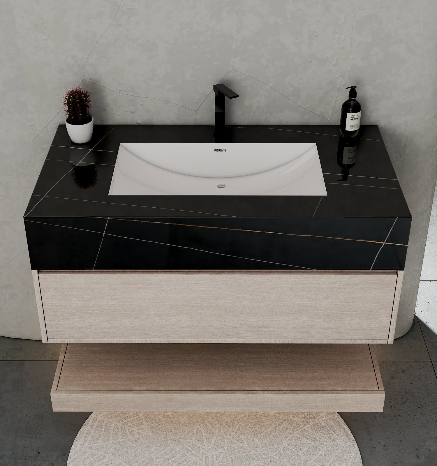32", 36", 40" White Grey Oak Hotel-Style Floating Bathroom Vanity With Sintered Stone Top with