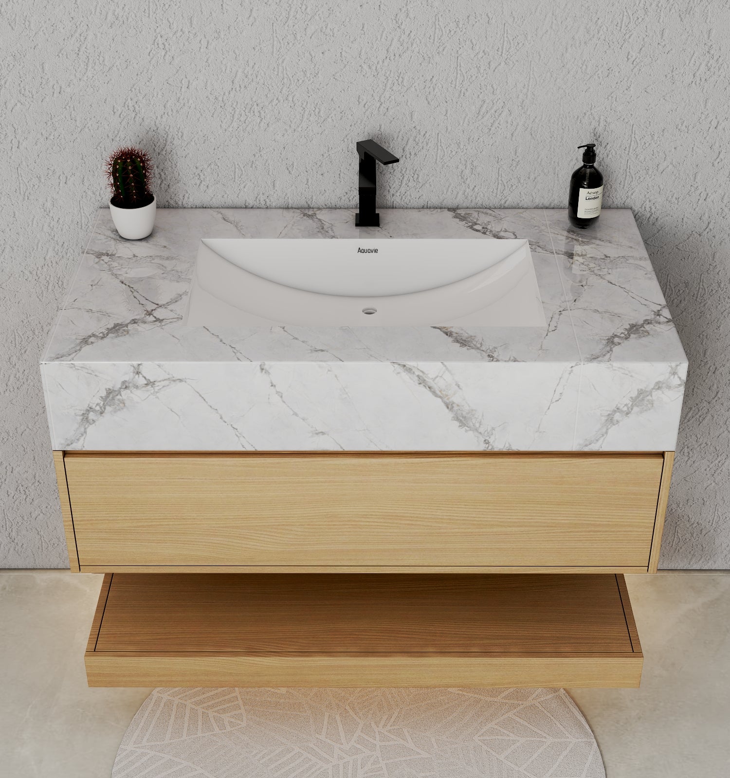 32", 36", 40" Nature Oak Hotel-Style Floating Bathroom Vanity With Sintered Stone Top