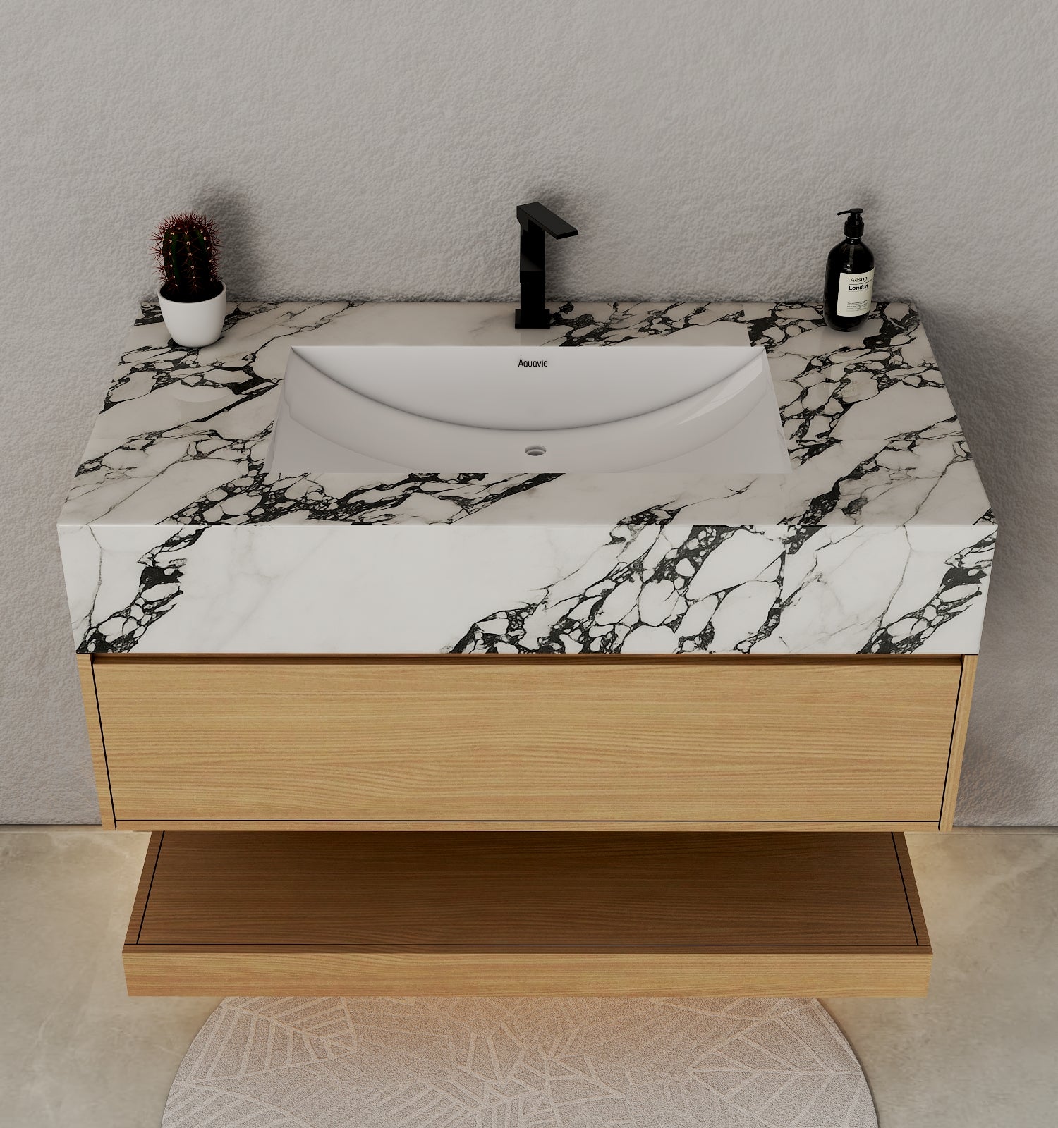 32", 36", 40" Nature Oak Hotel-Style Floating Bathroom Vanity With Sintered Stone Top