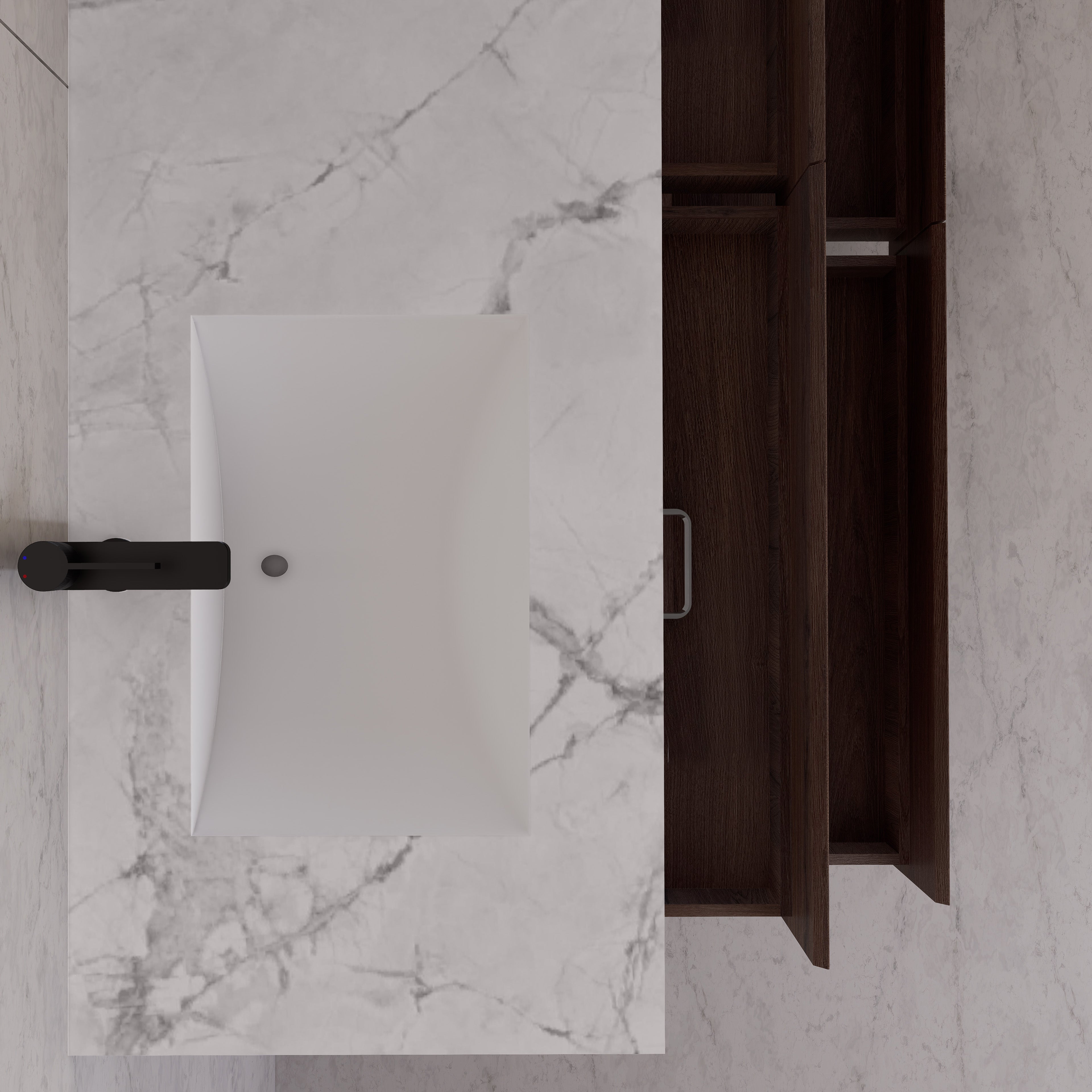 71"，60" Walnut Double Sink Sintered Stone Top with Elegant Floating Bathroom Vanity